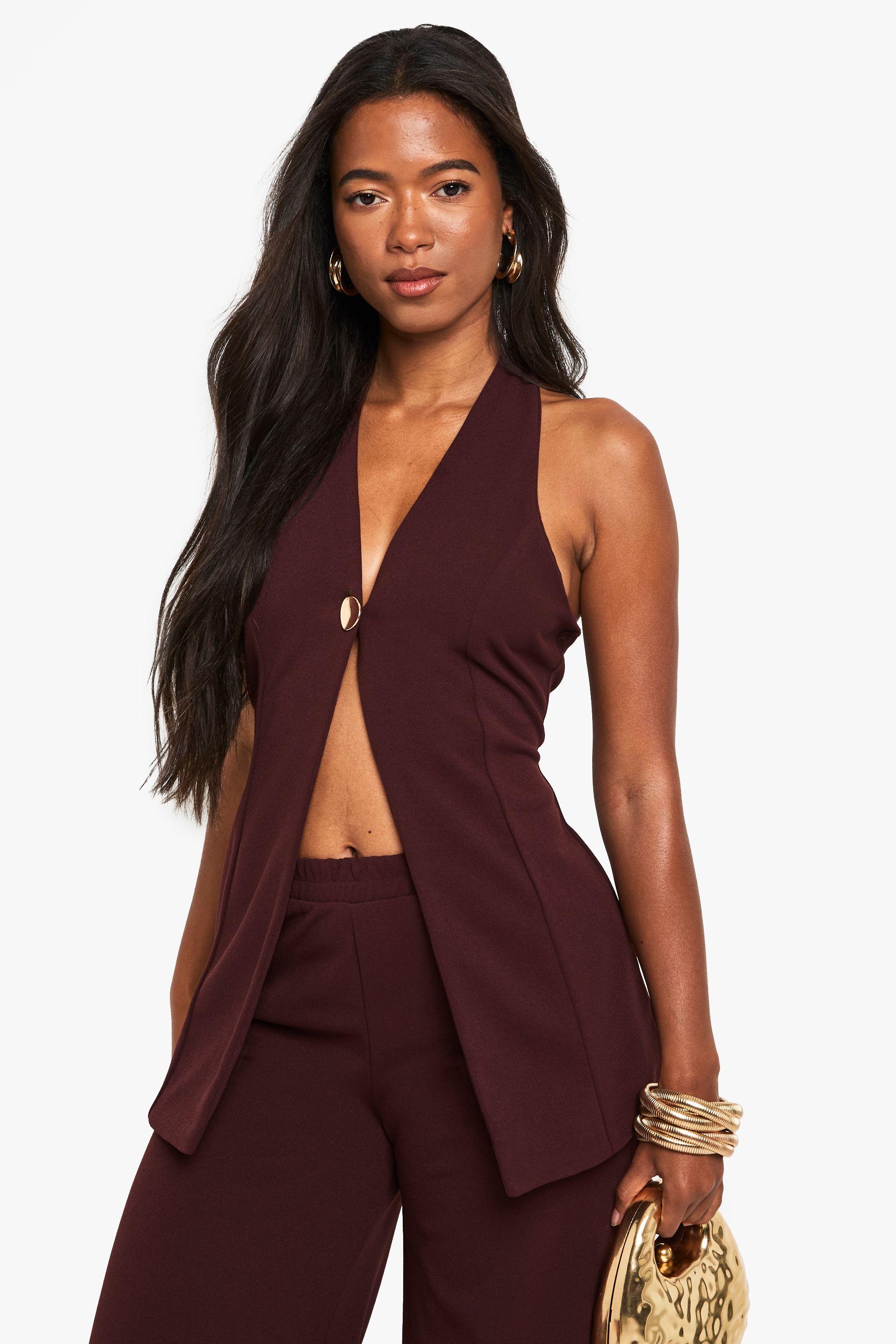 Crepe Gold Button Front Longline Waistcoat by BOOHOO