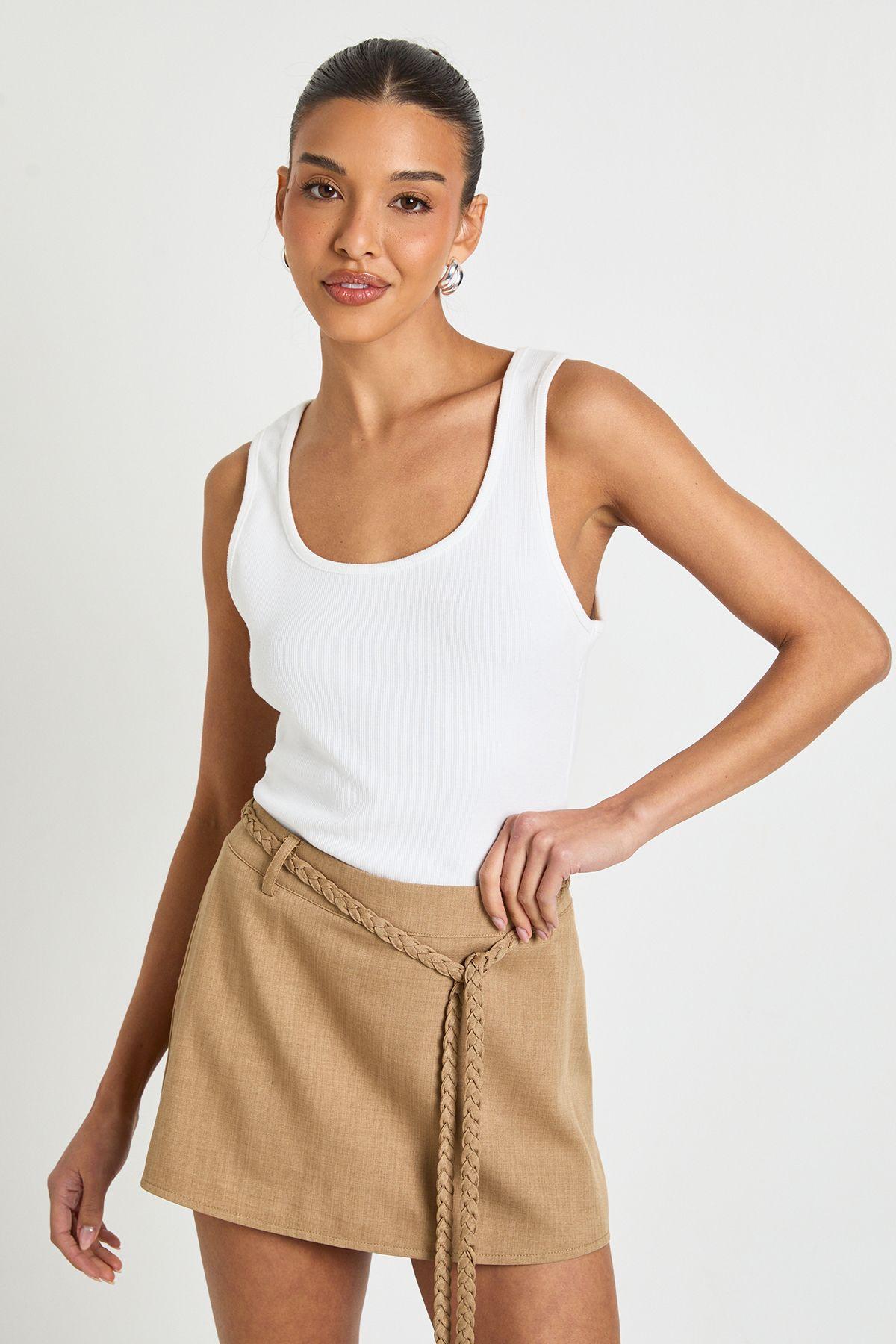 Crepe Rope Belt Detail Mini Skort by BOOHOO