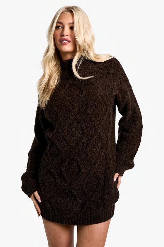 Crew Neck Cable Jumper Dress by BOOHOO