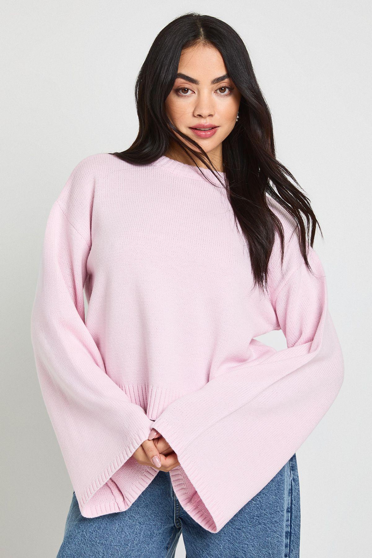 Crew Neck Flared Sleeve Knitted Jumper by BOOHOO