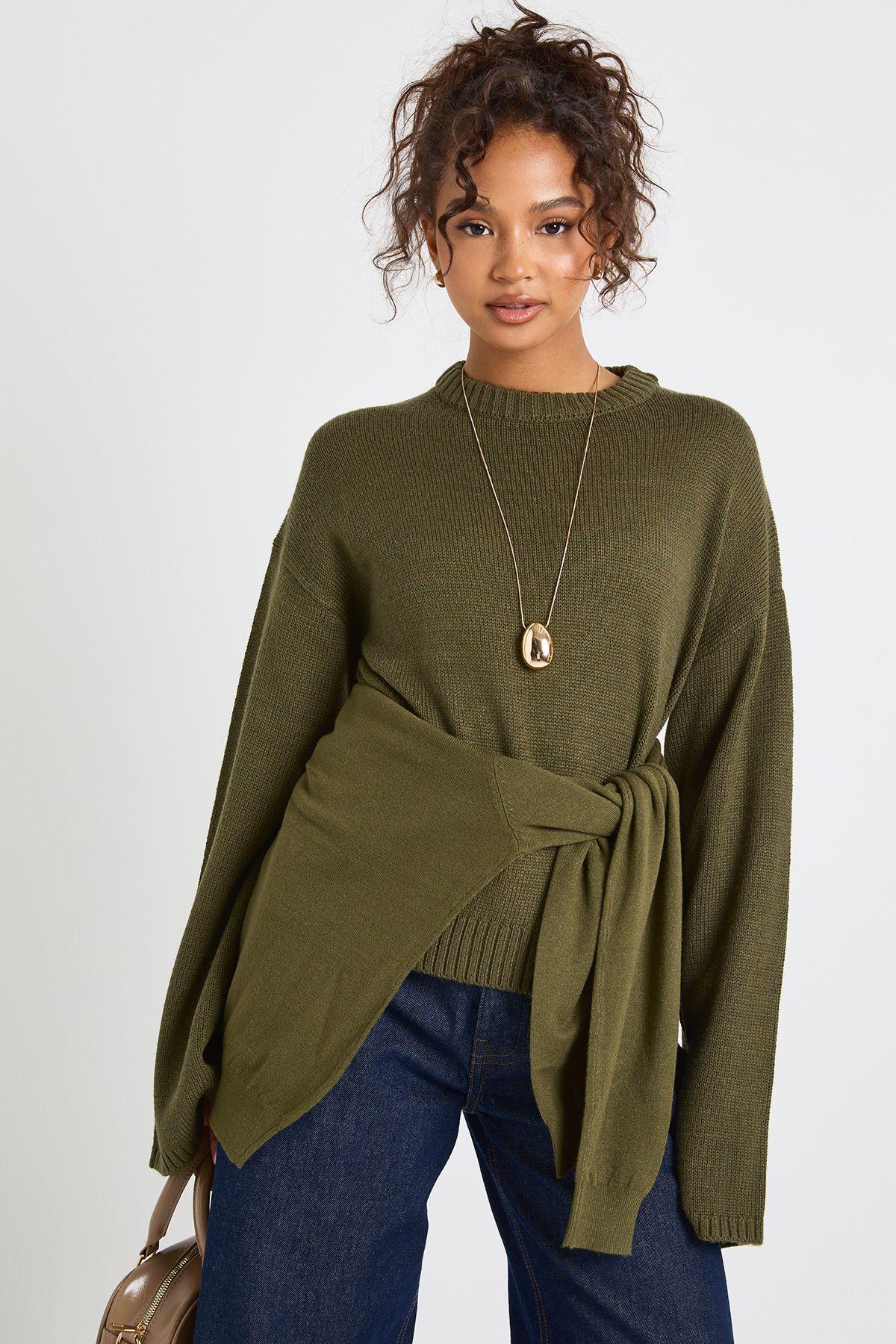 Crew Neck Flared Sleeve Knitted Jumper by BOOHOO