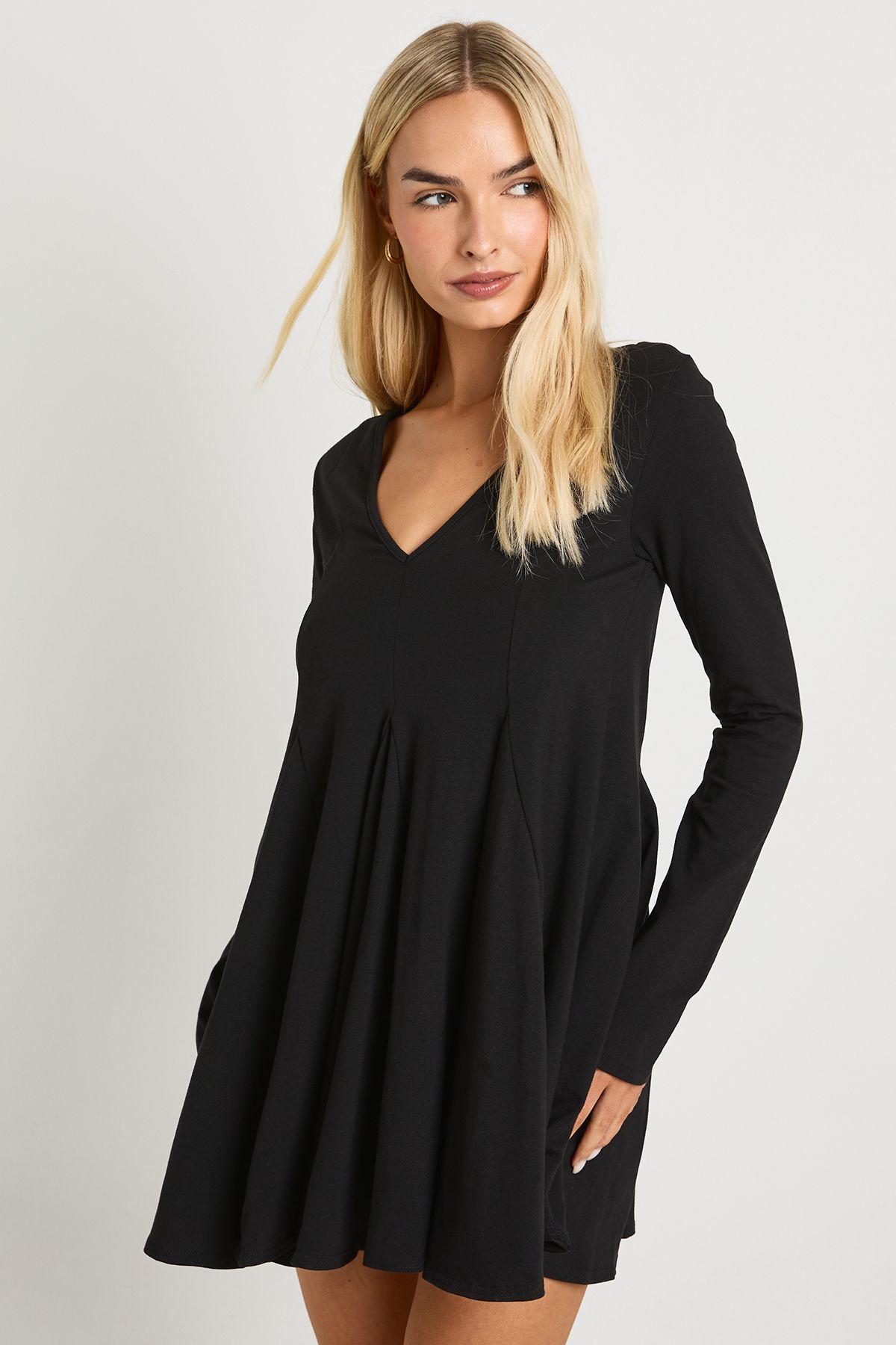 Crew Neck Godet Hem Skater Dress by BOOHOO