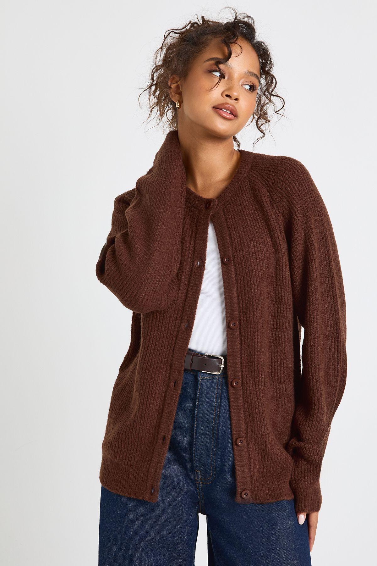 Crew Neck Knit Cardigan by BOOHOO