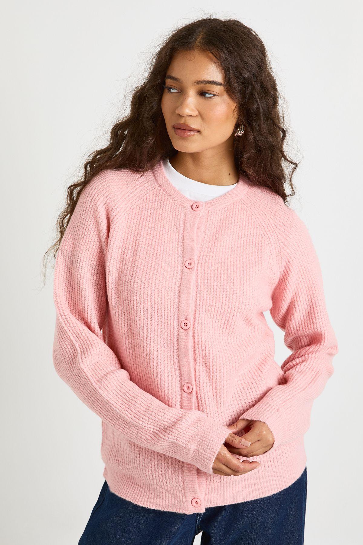 Crew Neck Knit Cardigan by BOOHOO