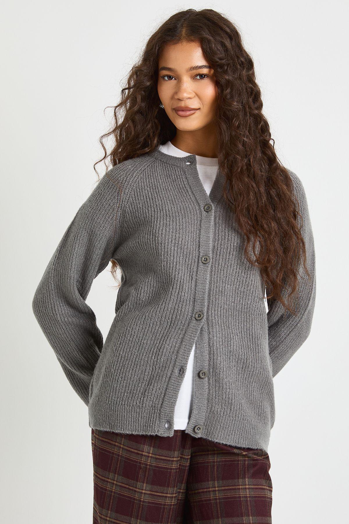 Crew Neck Knit Cardigan by BOOHOO