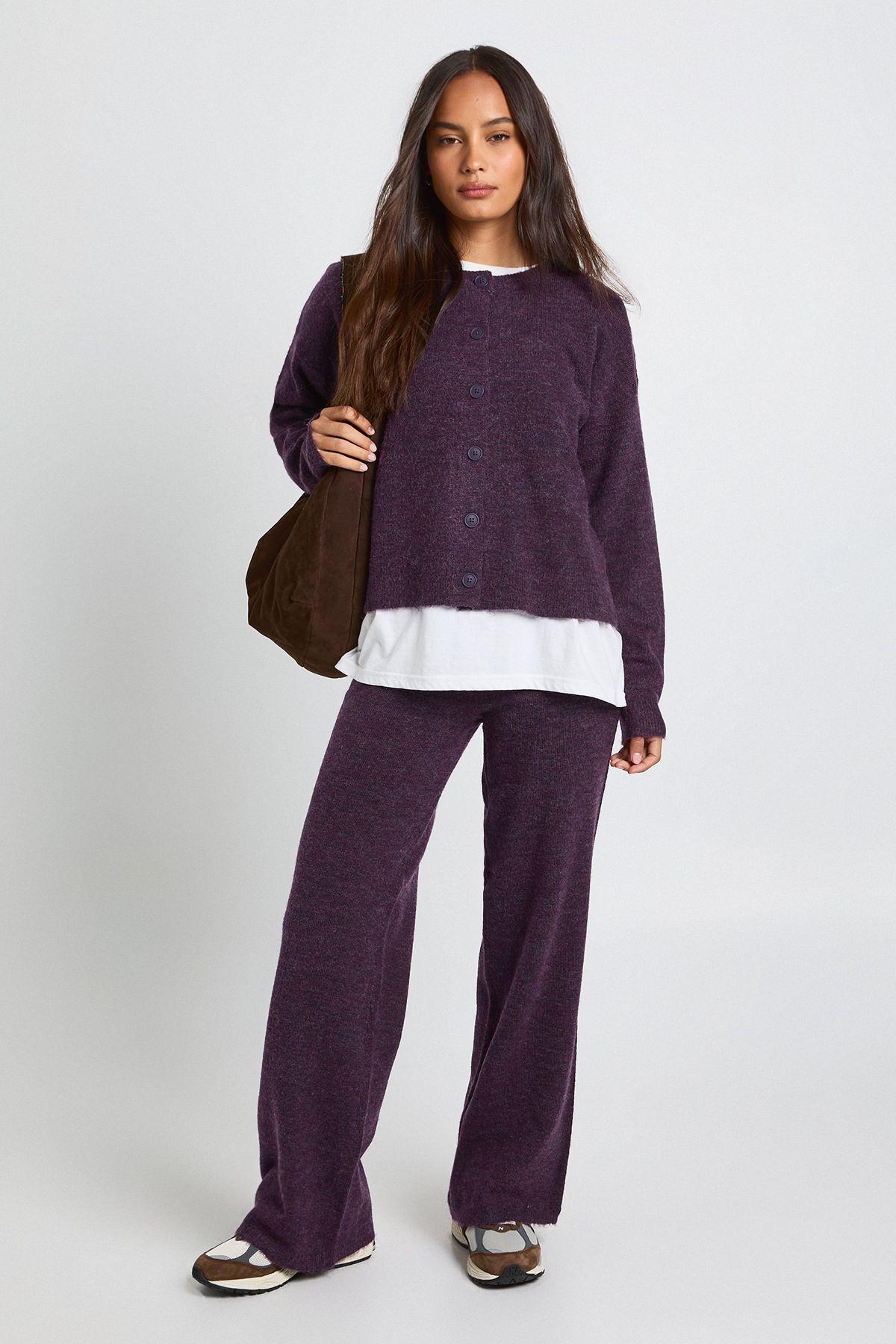 Crew Neck Knitted Boxy Cardigan and Wide Leg Trouser Co-Ord by BOOHOO Crew Neck Knitted Boxy Cardigan and Wide Leg Trouser Co-Ord by BOOHOO