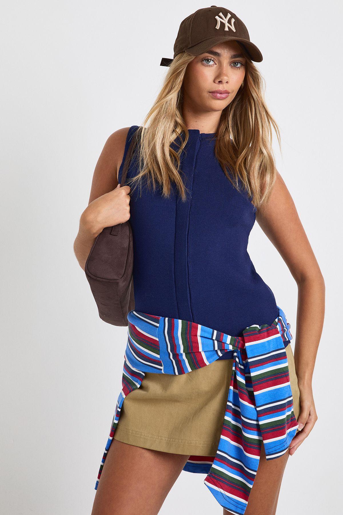 Crew Neck Knitted Concealed Panel Waistcoat by BOOHOO
