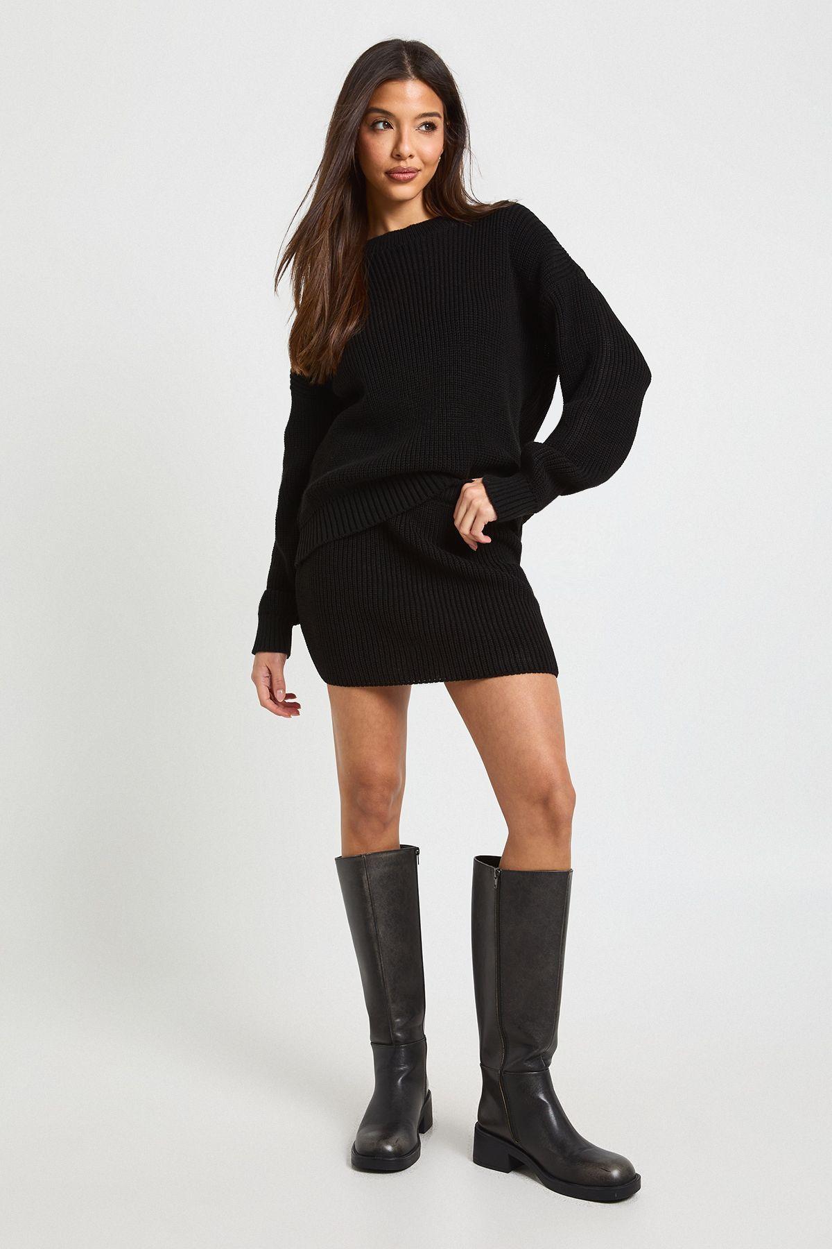 Crew Neck Soft Knit Jumper And Mini Skirt by BOOHOO