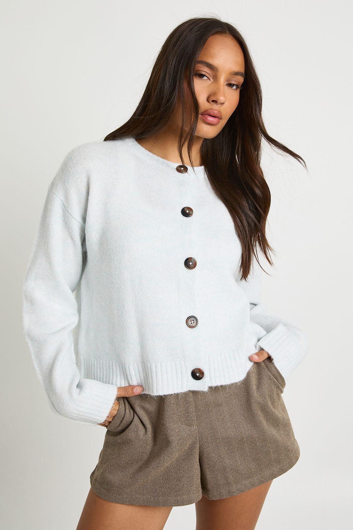 Crew Neck Soft Knit Knitted Cardigan by BOOHOO