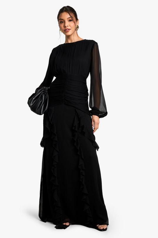 Crinkle Chiffon Ruffle Maxi Dress by BOOHOO