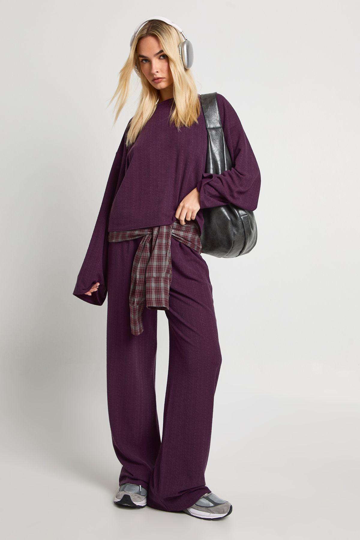 Crinkle Oversized Long Sleeve Top And Wide Leg Trouser Co-Ord Set by BOOHOO