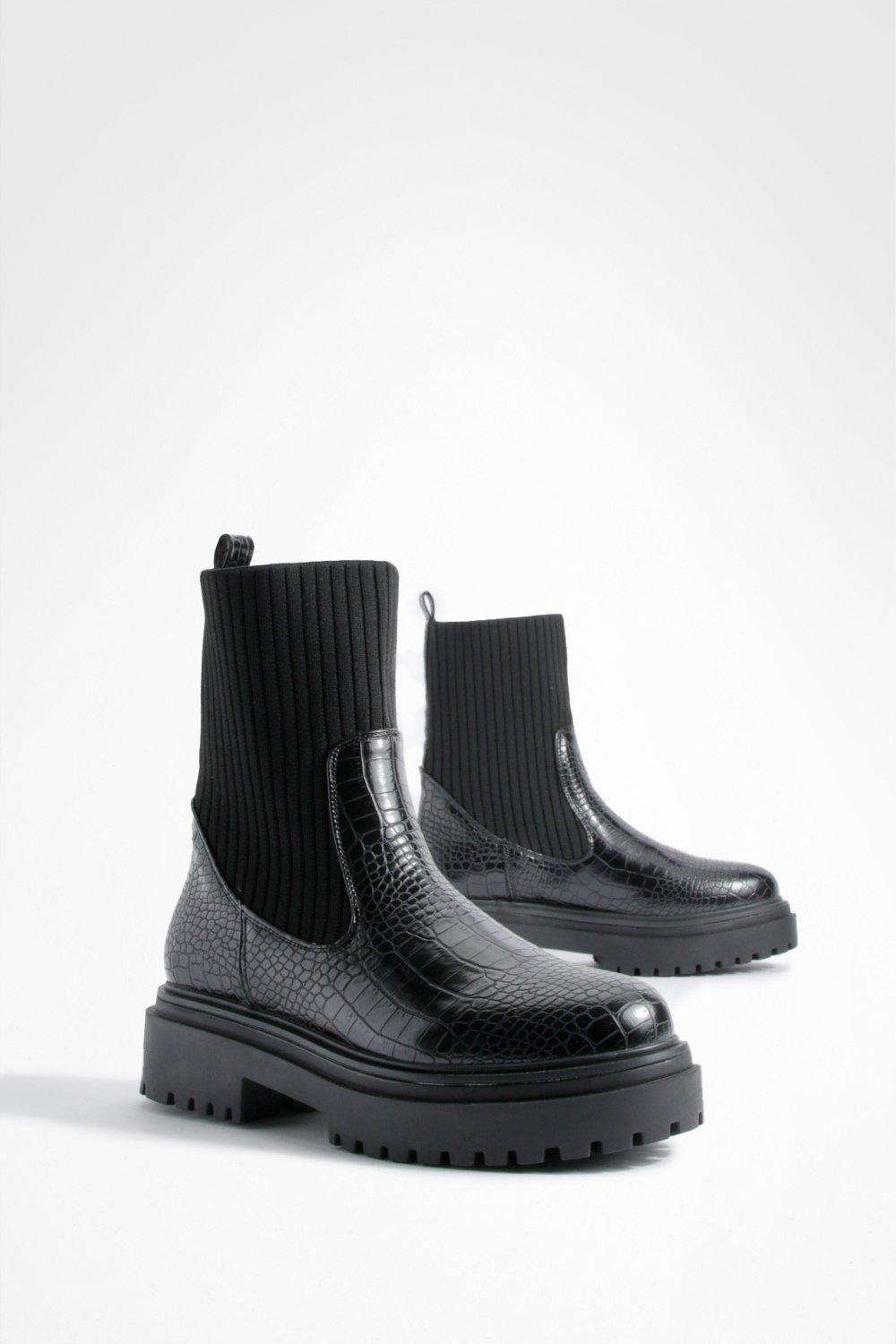 Croc Chunky Sole Knitted Chelsea Boots by BOOHOO