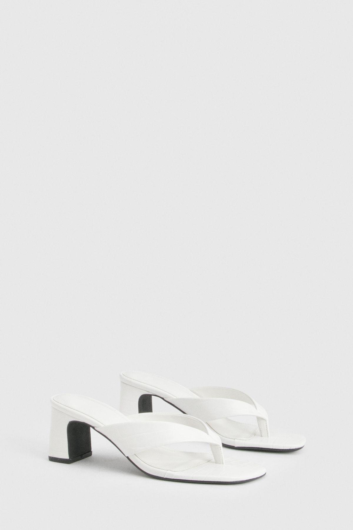 Croc Low Block Toe Post Heeled Mules by BOOHOO