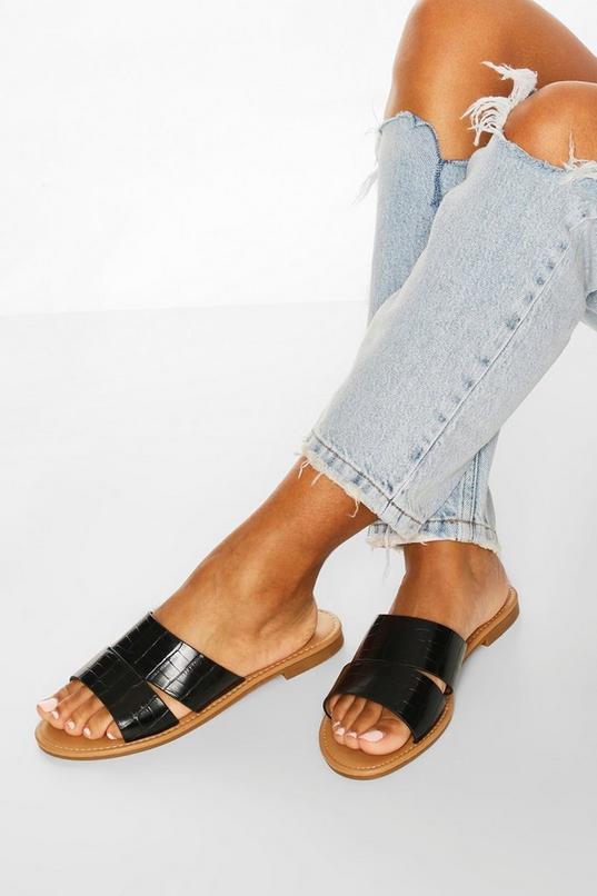 Croc Peep Toe Sliders by BOOHOO