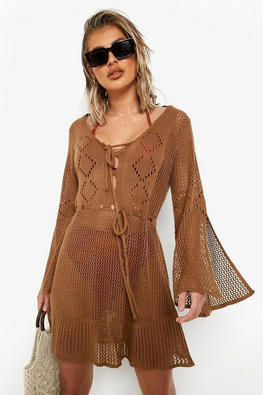 Crochet Cut Out Beach Mini Dress by BOOHOO