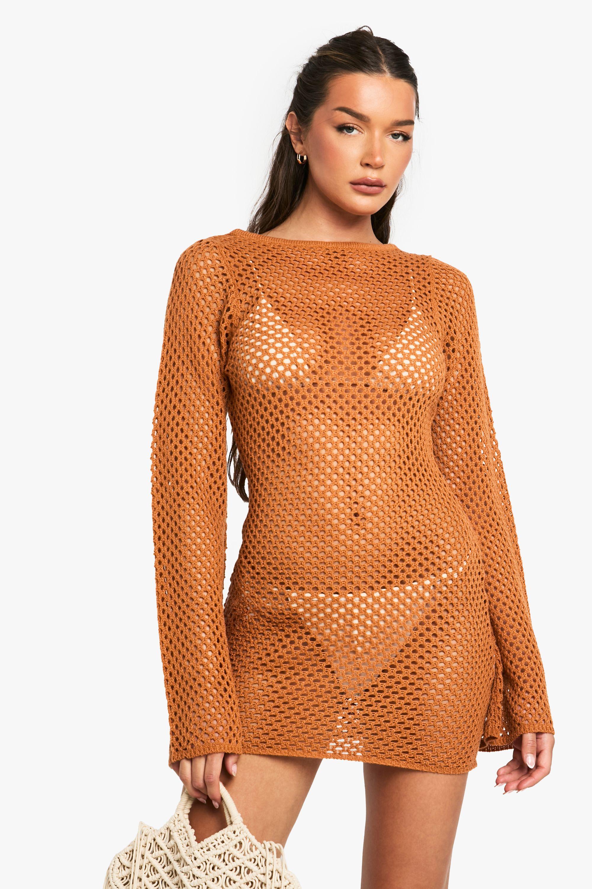 Crochet Flare Sleeve Mini Dress by BOOHOO