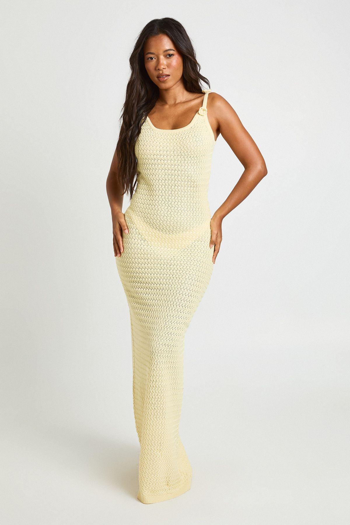 Crochet Floral Corsage Strap Maxi Dress by BOOHOO