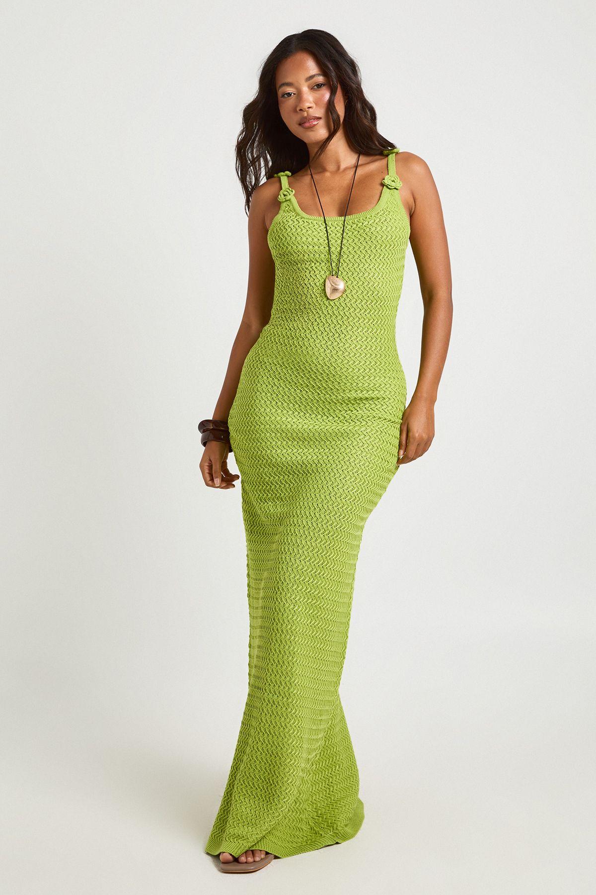 Crochet Floral Corsage Strap Maxi Dress by BOOHOO