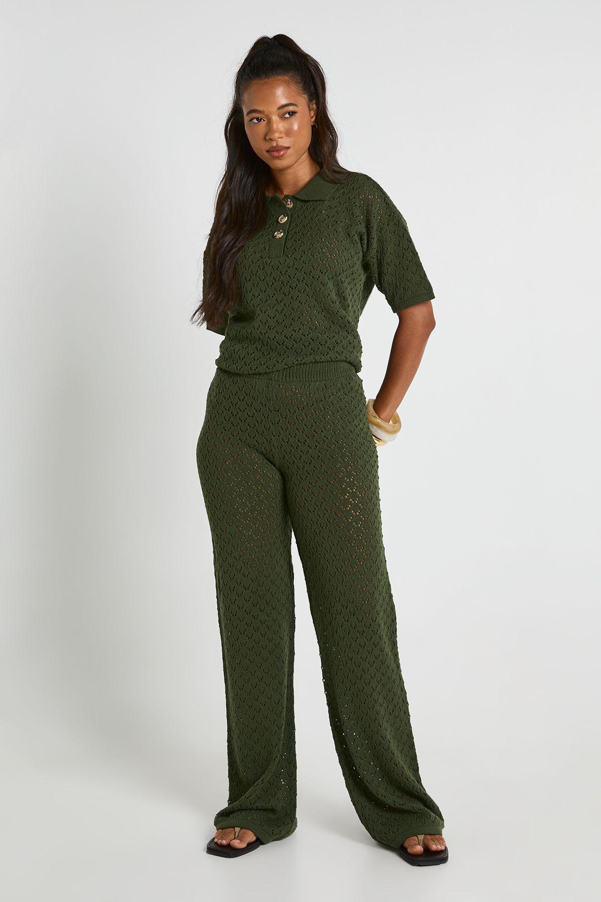Crochet Long Line Top and Wide Leg Trouser by BOOHOO