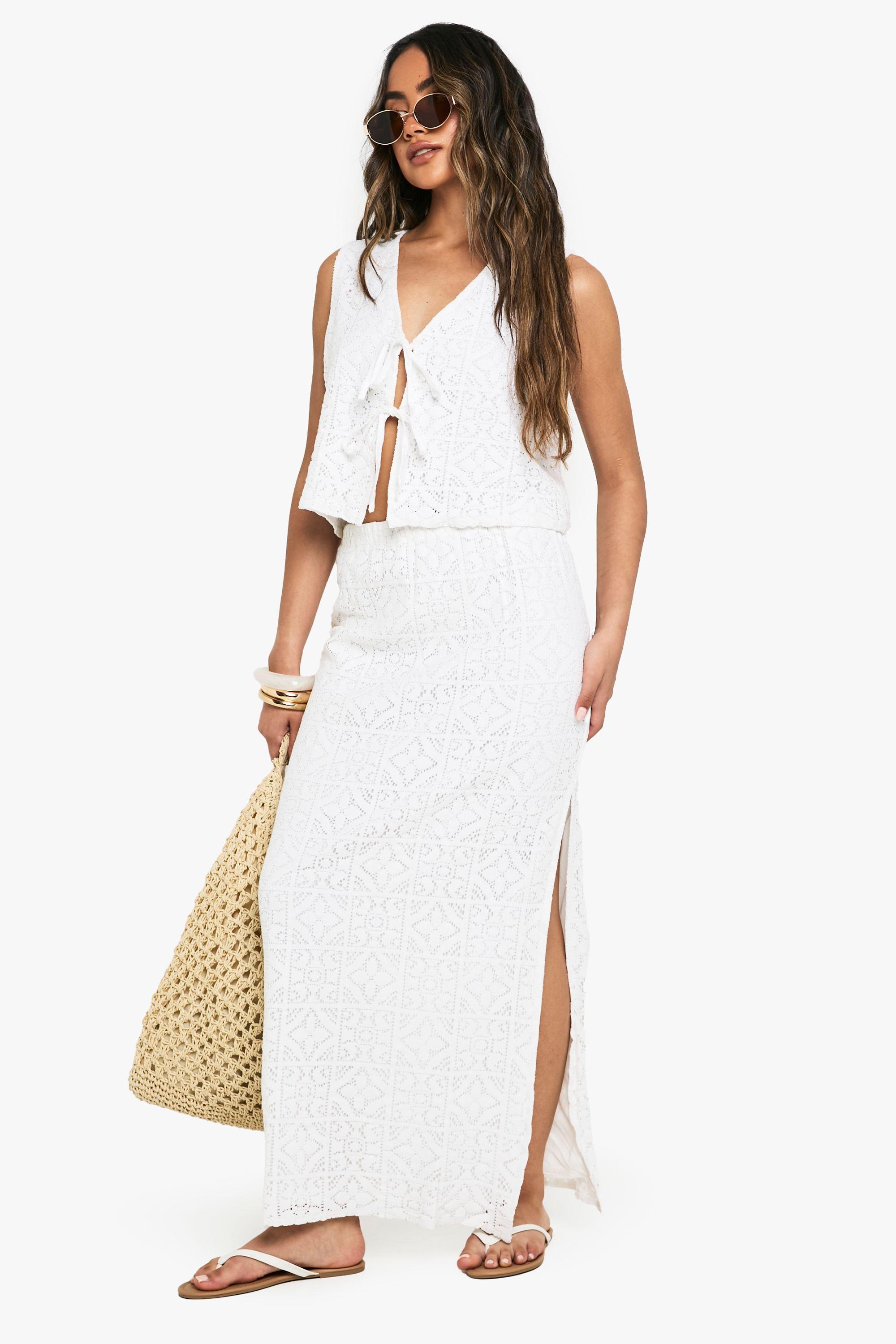 Crochet Side Split Maxi Skirt by BOOHOO