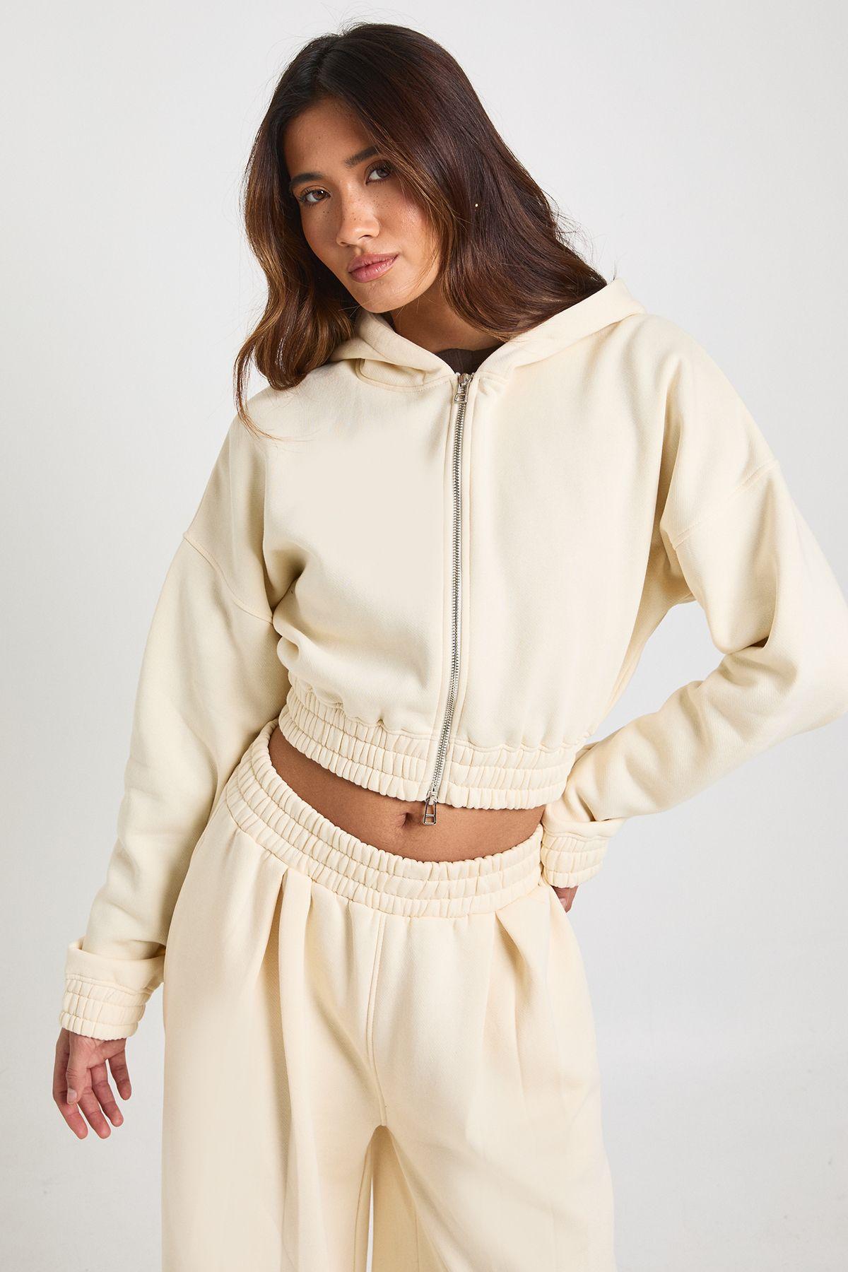 Cropped Double Zip Cinched Waist Hoodie by BOOHOO Cropped Double Zip Cinched Waist Hoodie by BOOHOO