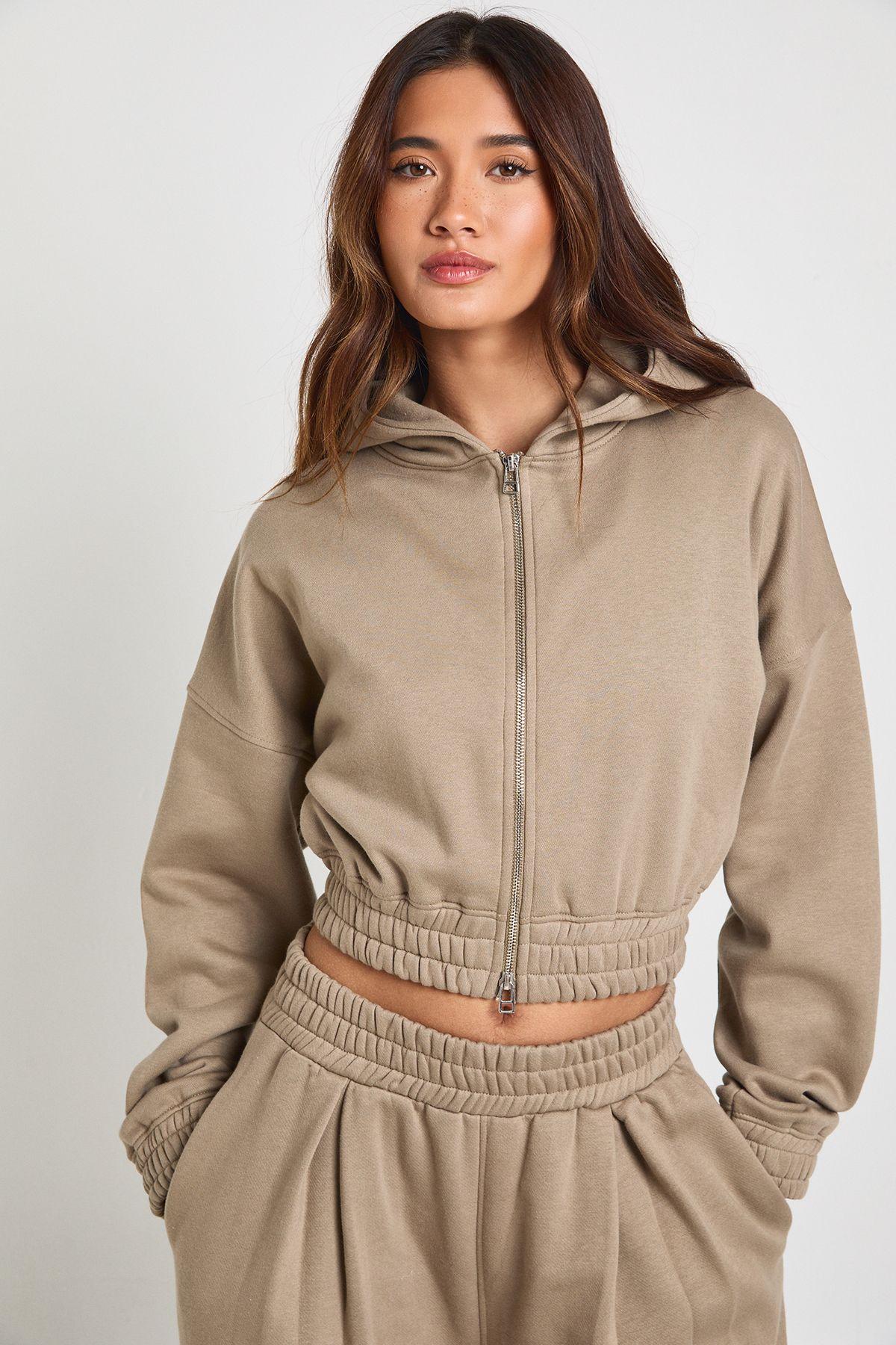 Cropped Double Zip Cinched Waist Hoodie by BOOHOO