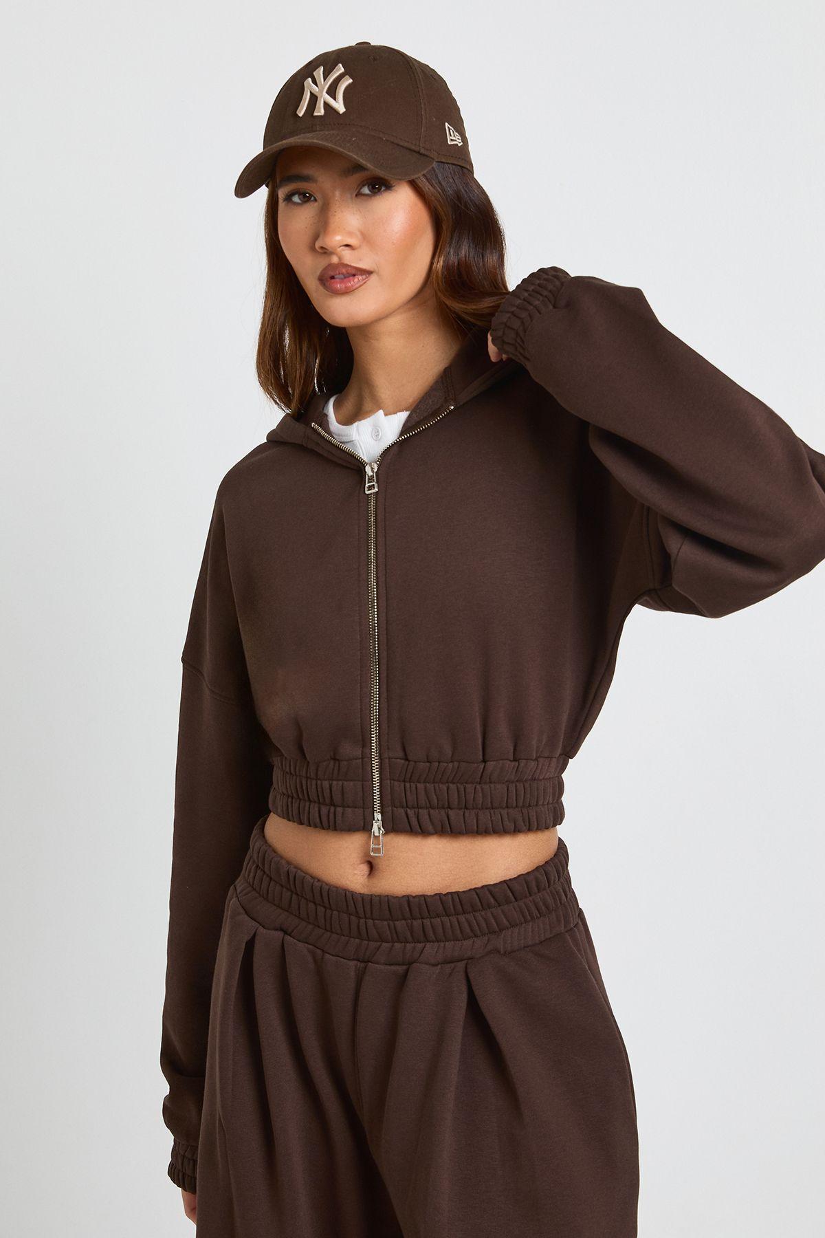 Cropped Double Zip Cinched Waist Hoodie by BOOHOO
