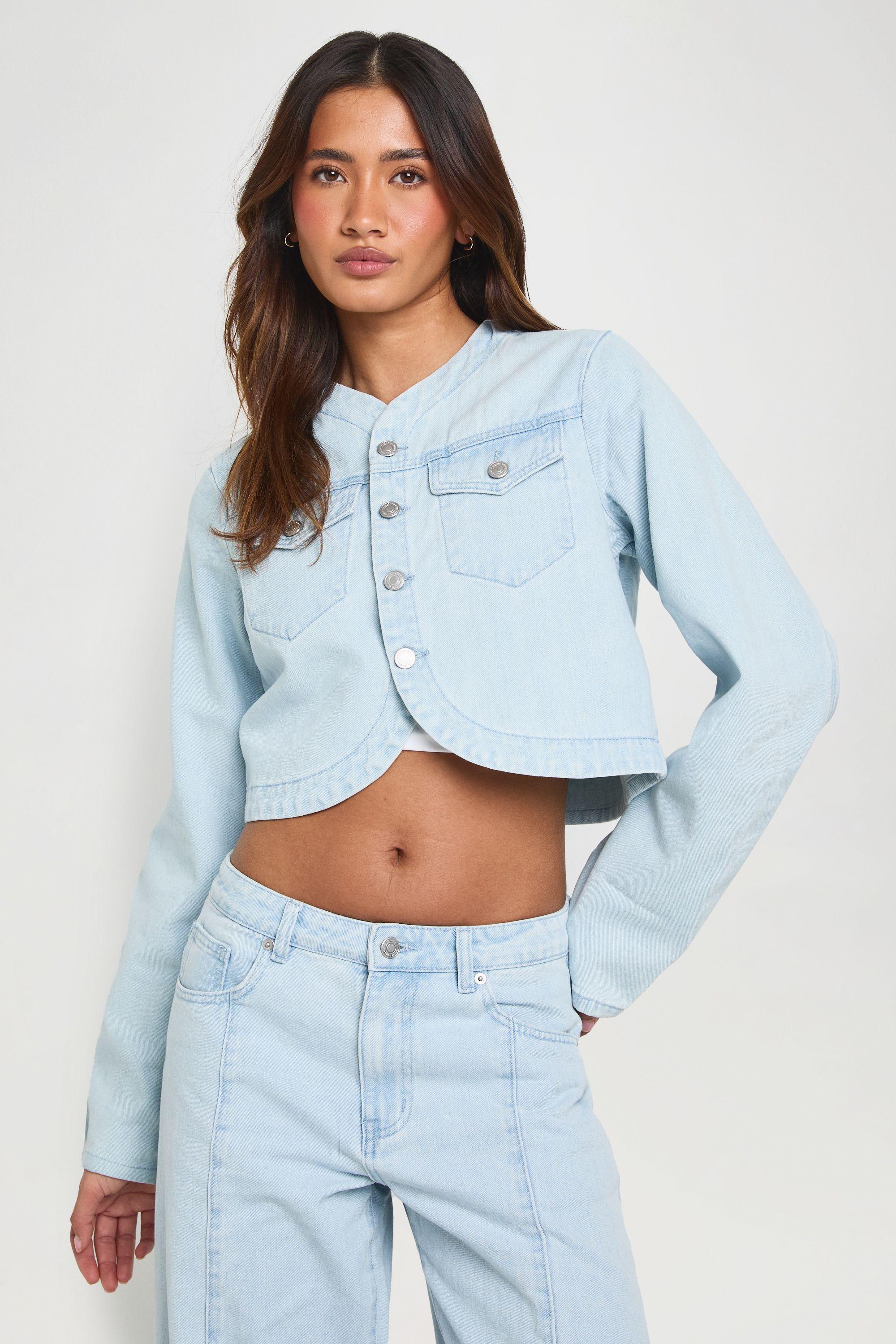 Curved Hem Denim Jacket by BOOHOO