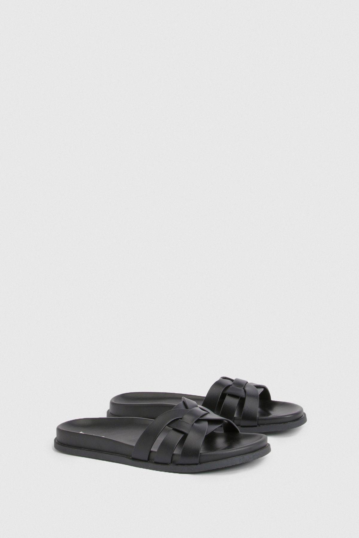 Cut Out Woven Strap Detail Sliders by BOOHOO