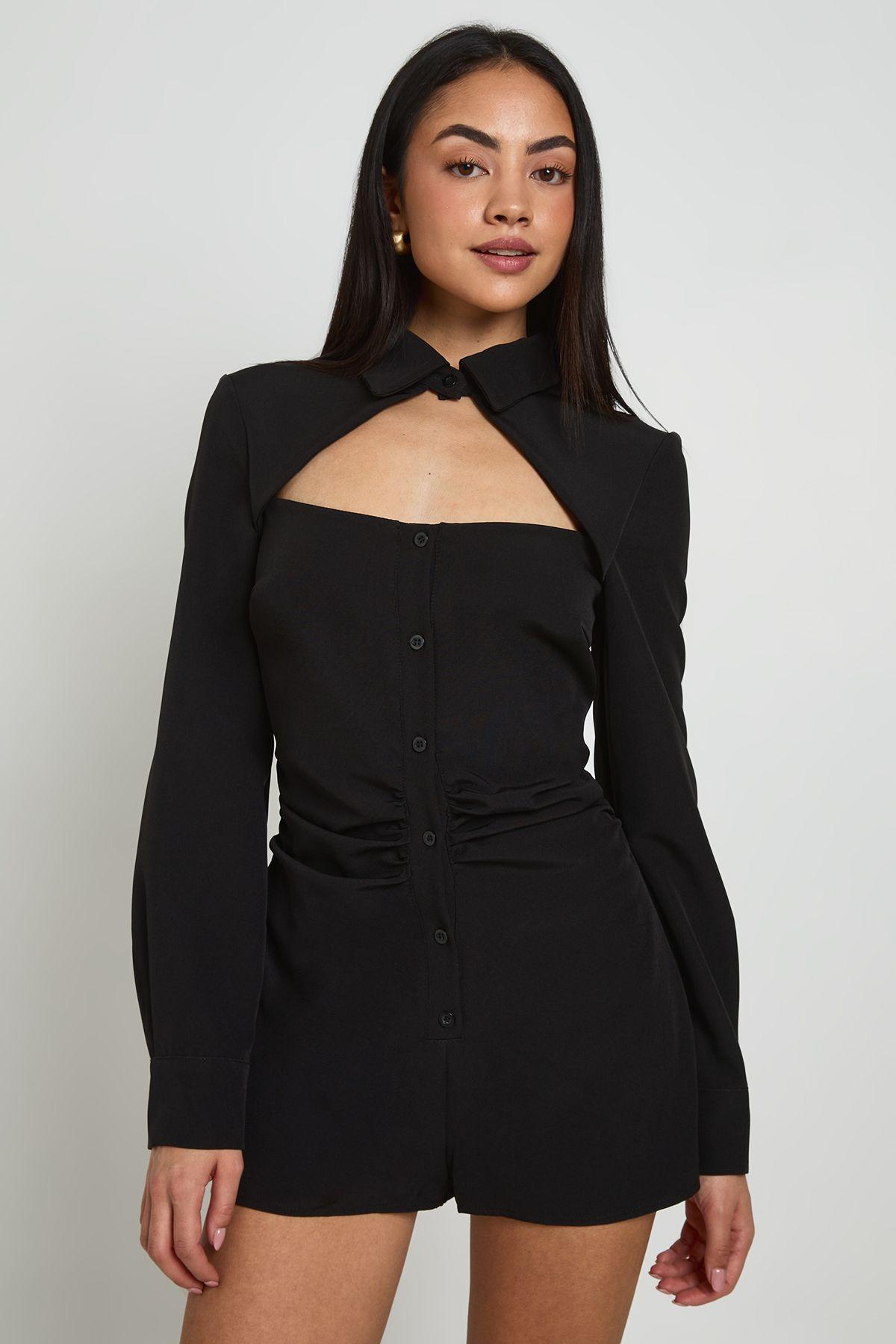 Cut Work Collar Detail Tailored Playsuit by BOOHOO