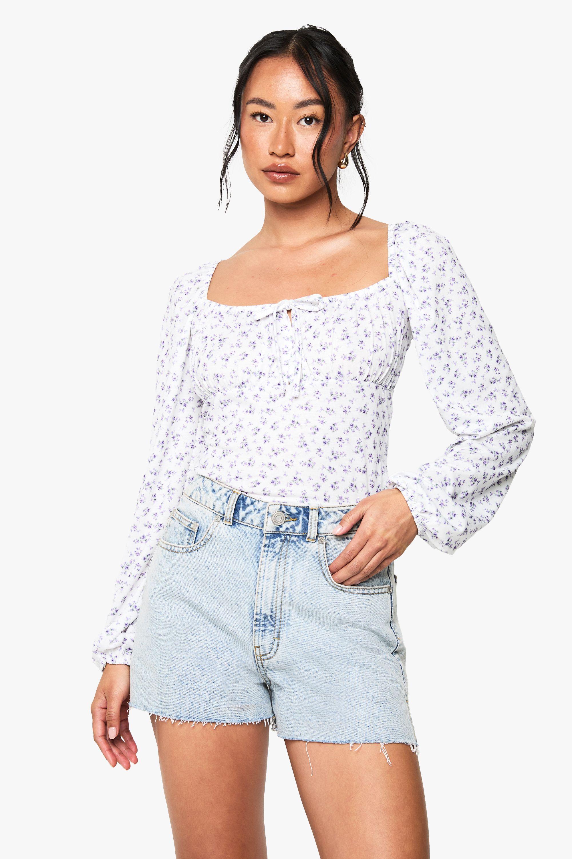 DITSY MILKMAID LONG PUFF SLEEVE TOP by BOOHOO