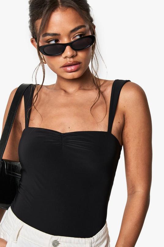 DOUBLE LAYER SLINKY SWEETHEART NECKLINE TOP by BOOHOO