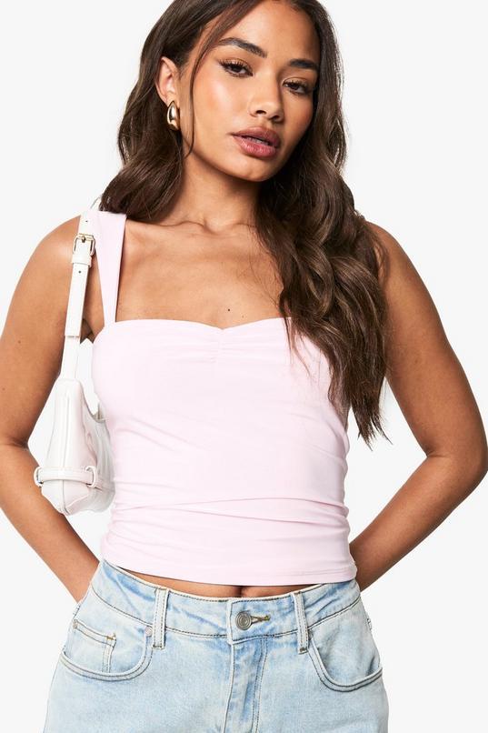 DOUBLE LAYER SLINKY SWEETHEART NECKLINE TOP by BOOHOO
