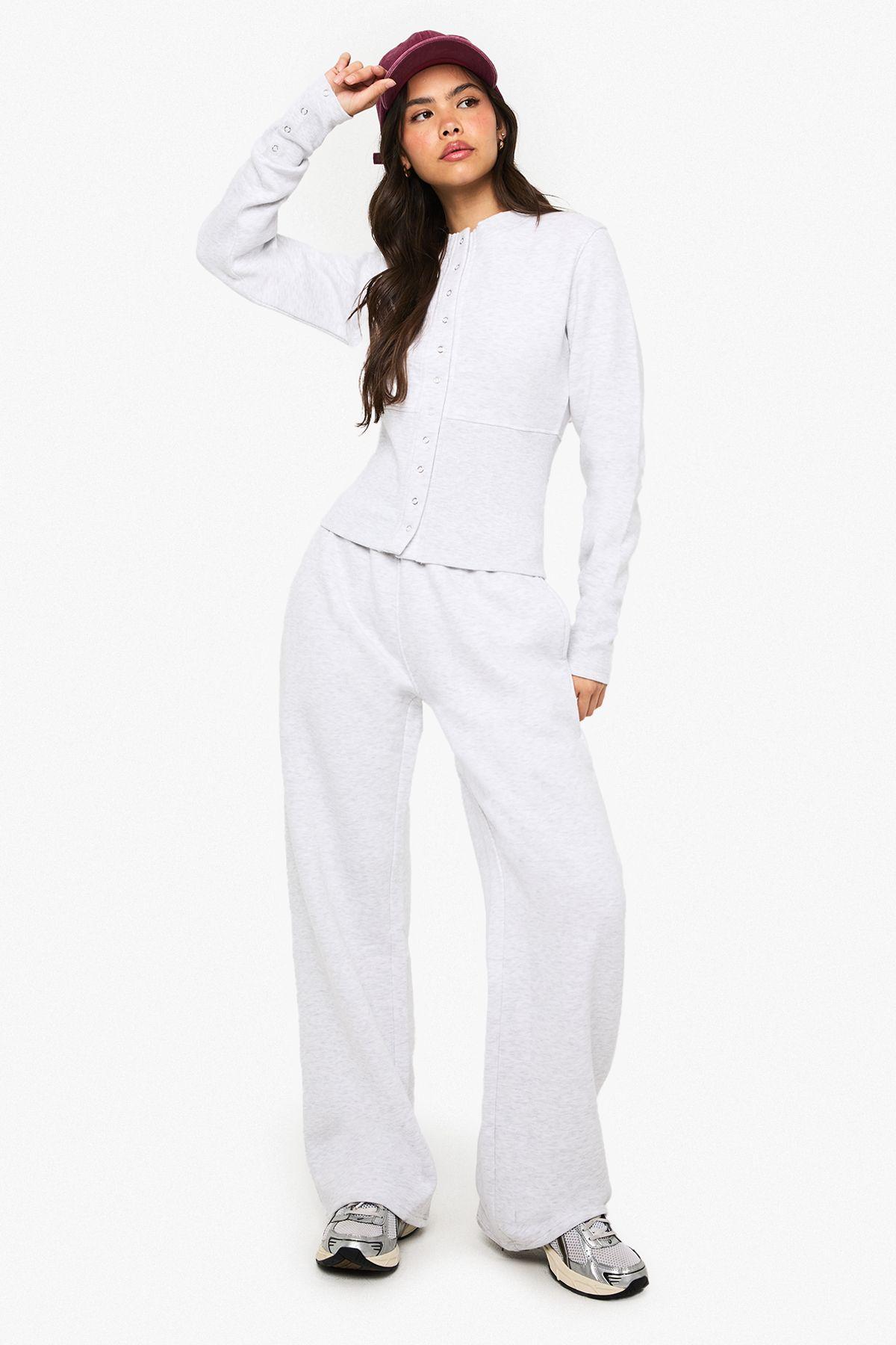 Deep Hem Popper Bomber Sweatshirt Tracksuit by BOOHOO