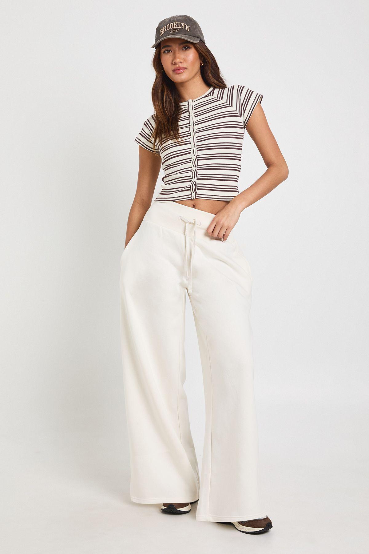 Deep Ribbed Waistband Wide Leg Jogger by BOOHOO