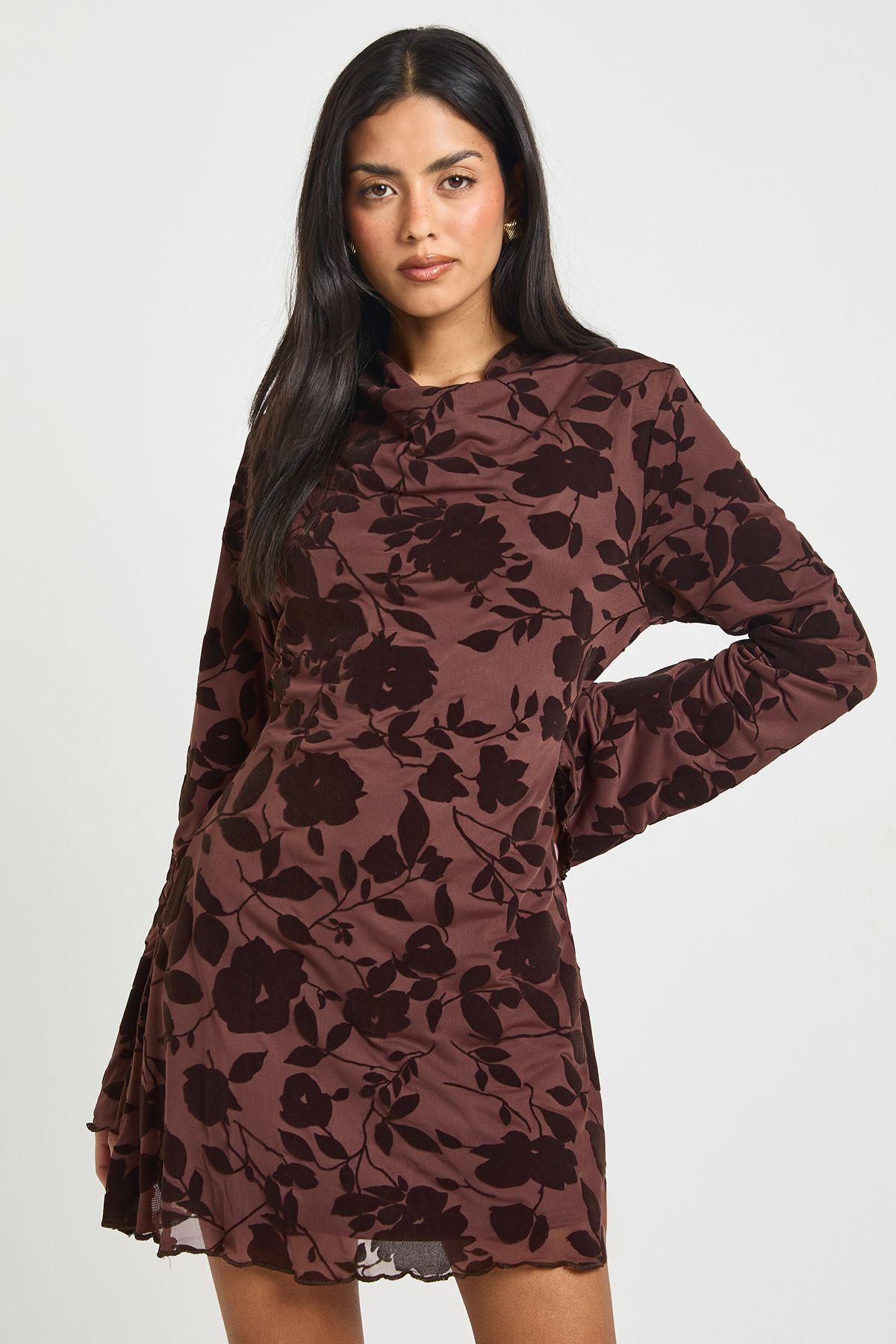 Devore High Cowl Mini Dress by BOOHOO