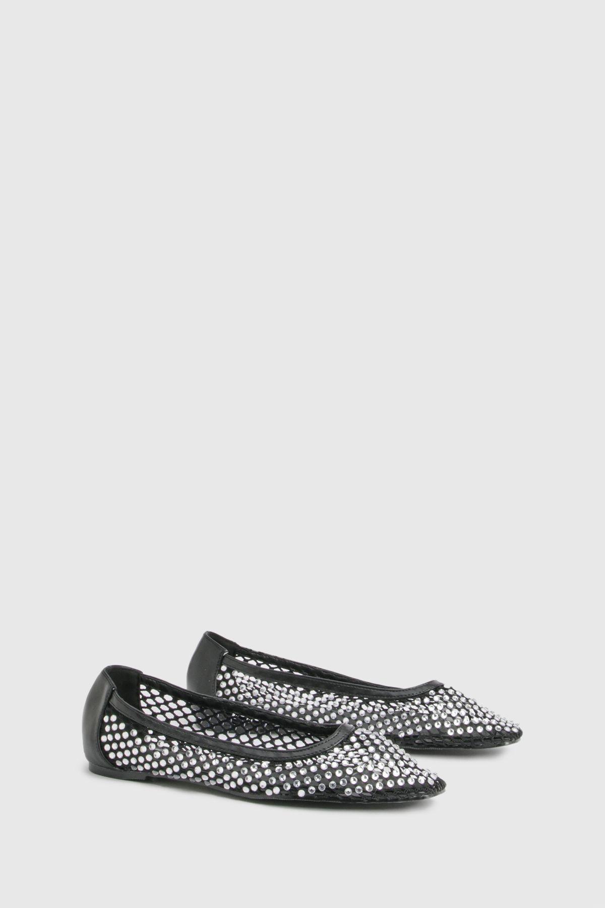 Diamante Mesh Ballet Flats by BOOHOO