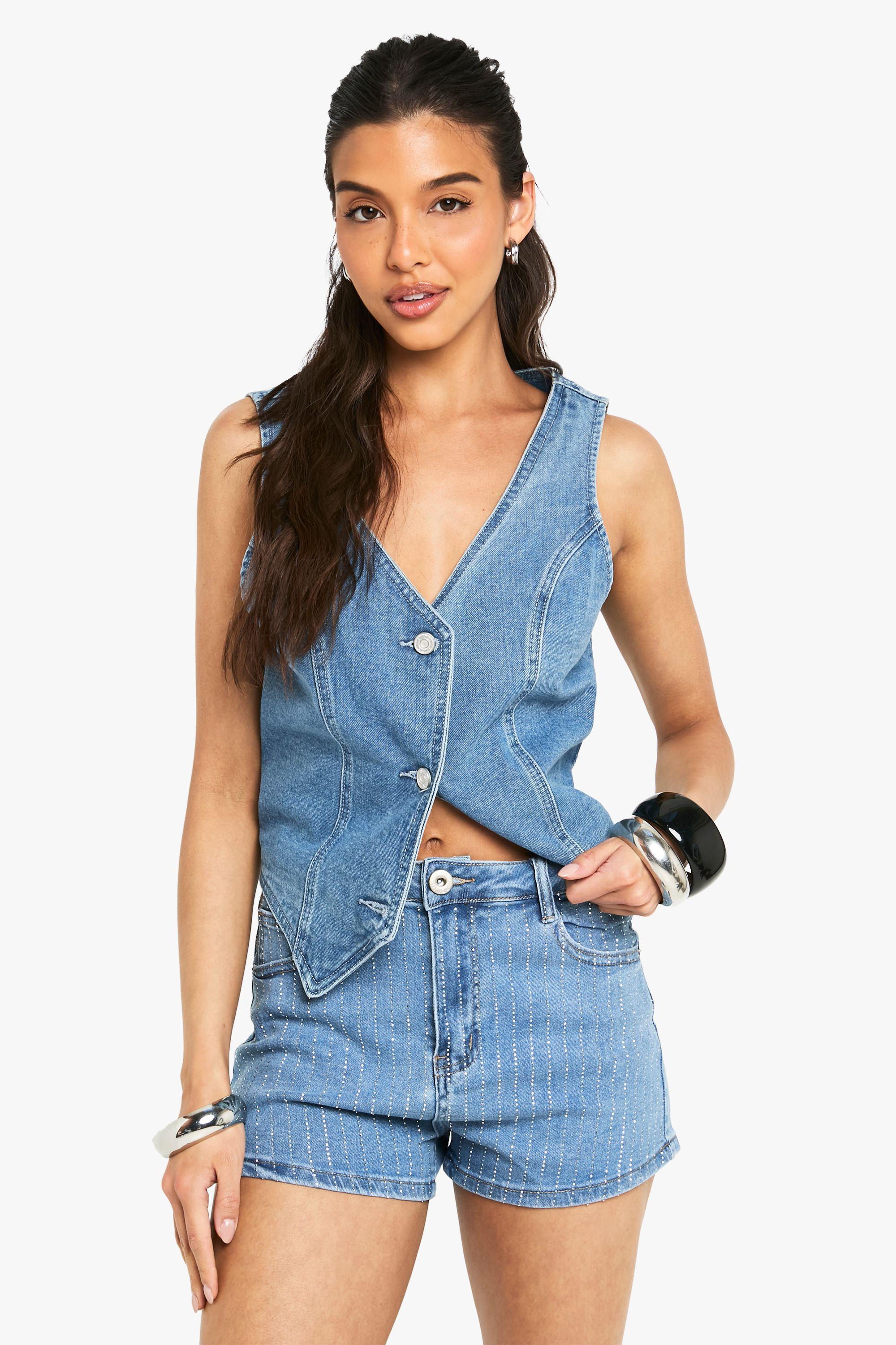 Diamonte Denim Short by BOOHOO