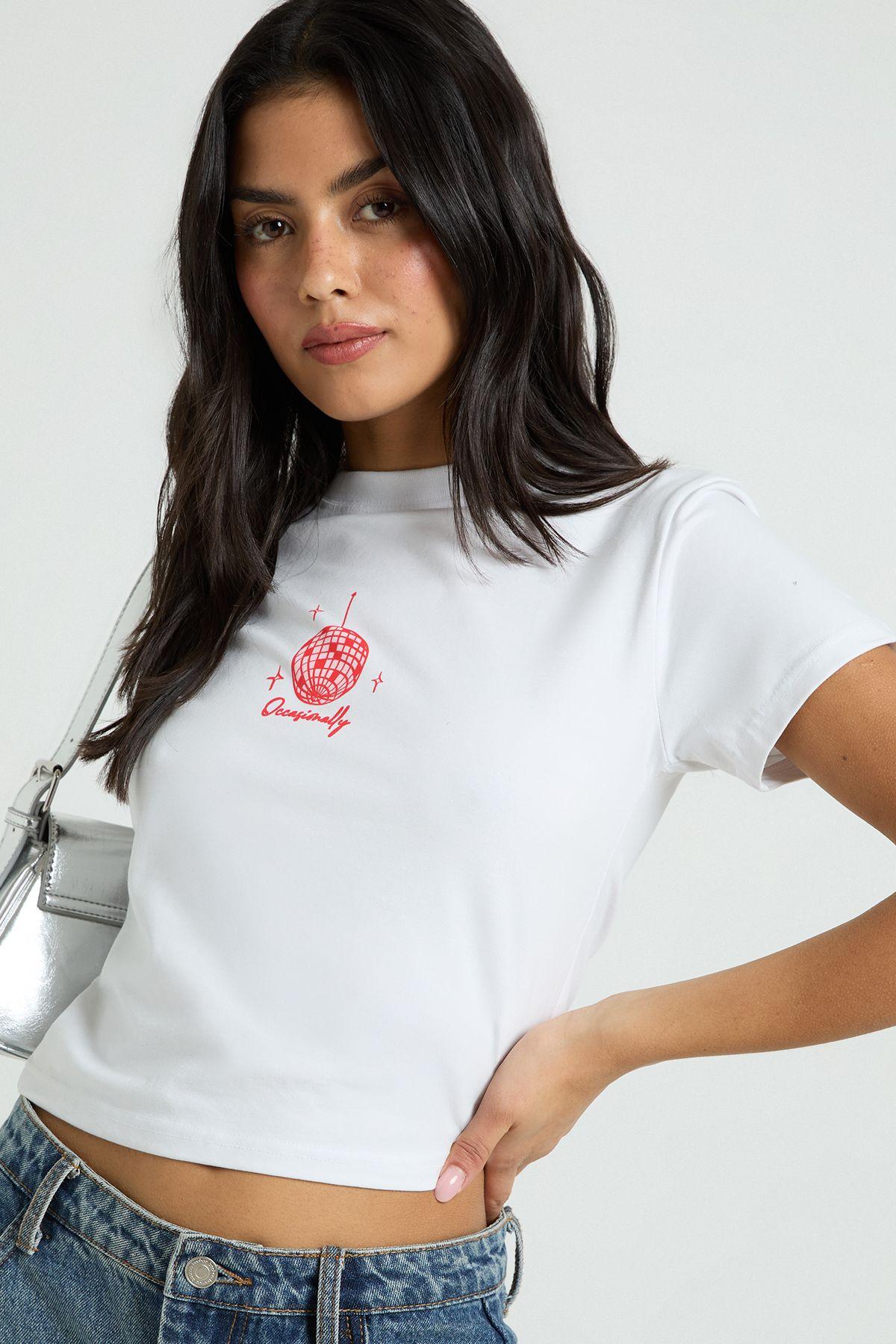 Disco Ball Slogan Baby Tee by BOOHOO