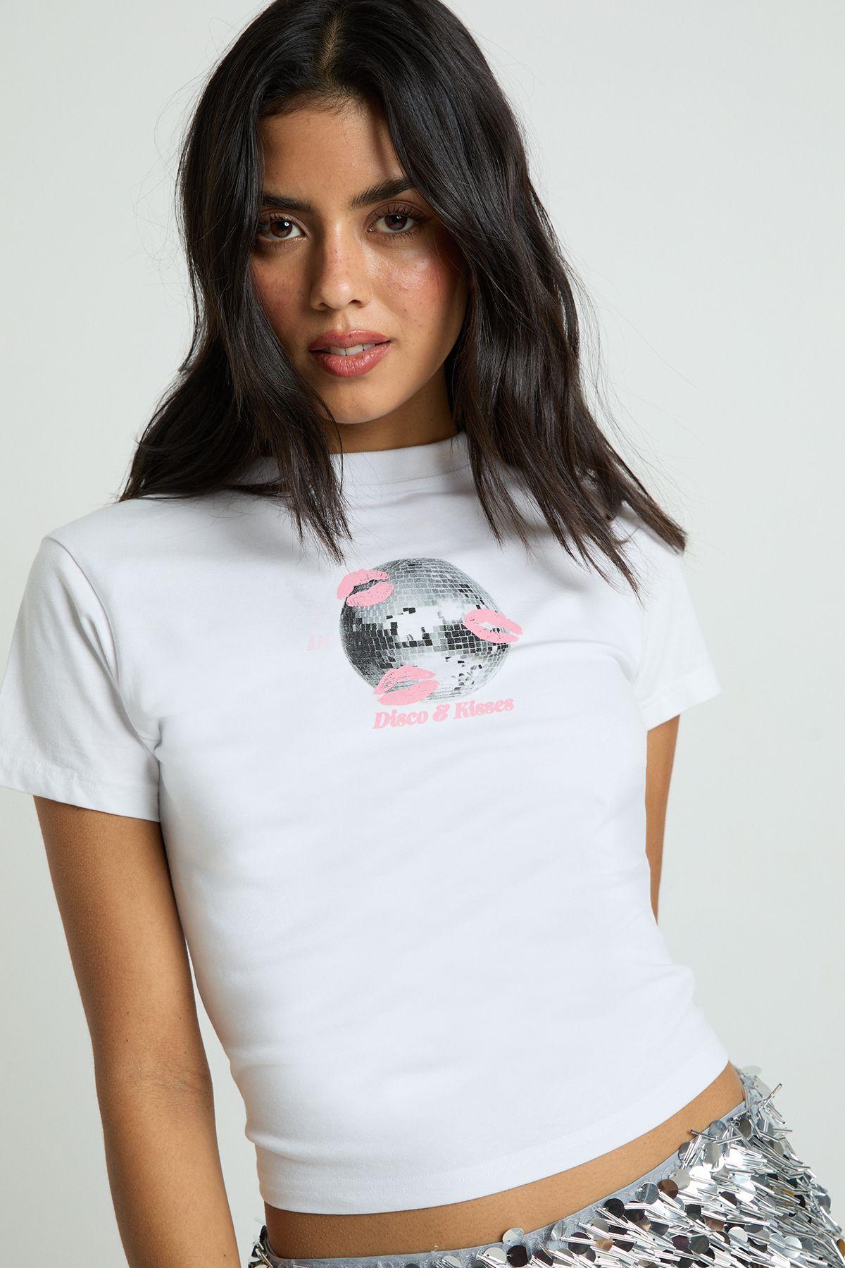 Disco Ball and Kisses Baby Tee by BOOHOO