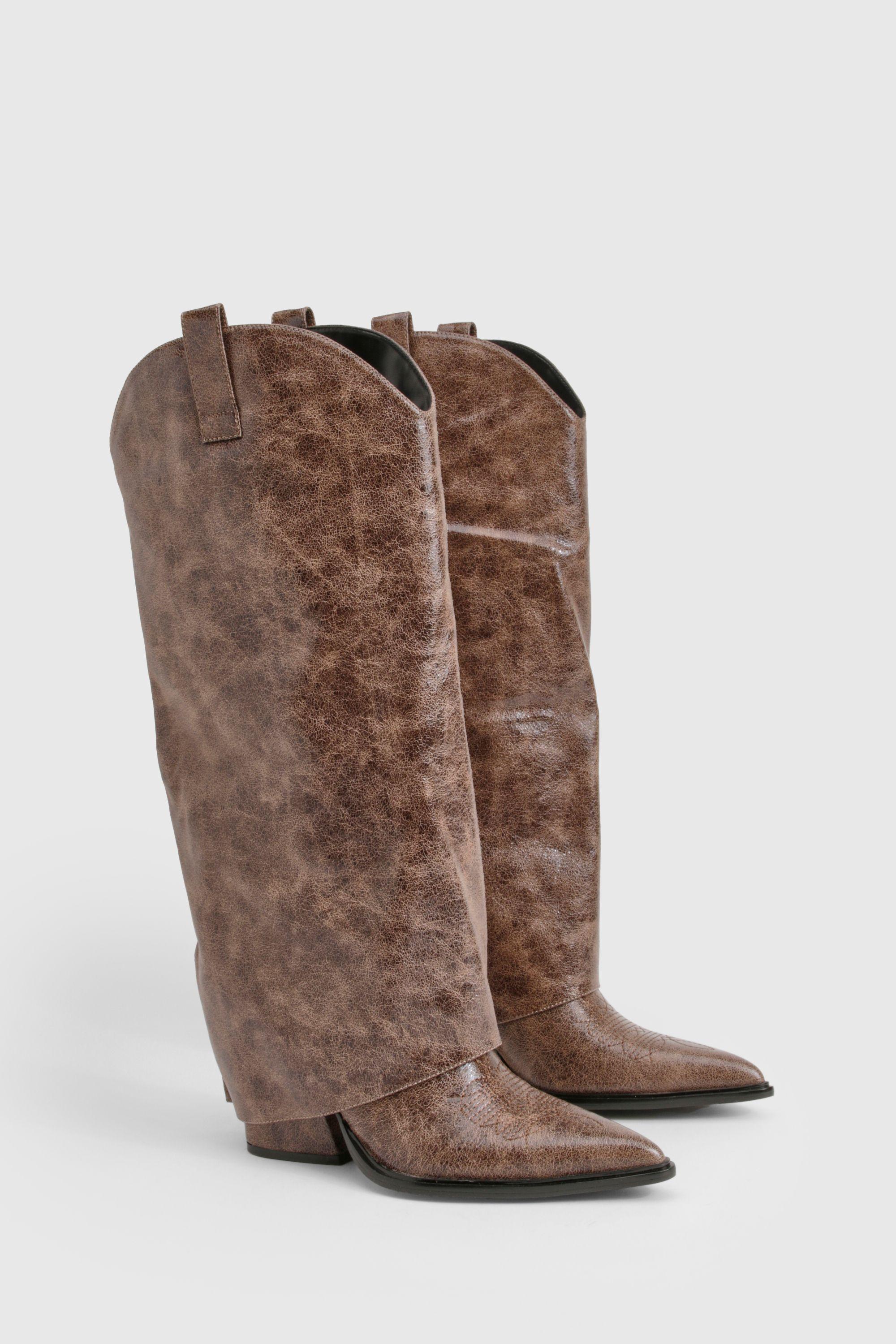 Distressed Western Heeled Cowboy Boot by BOOHOO