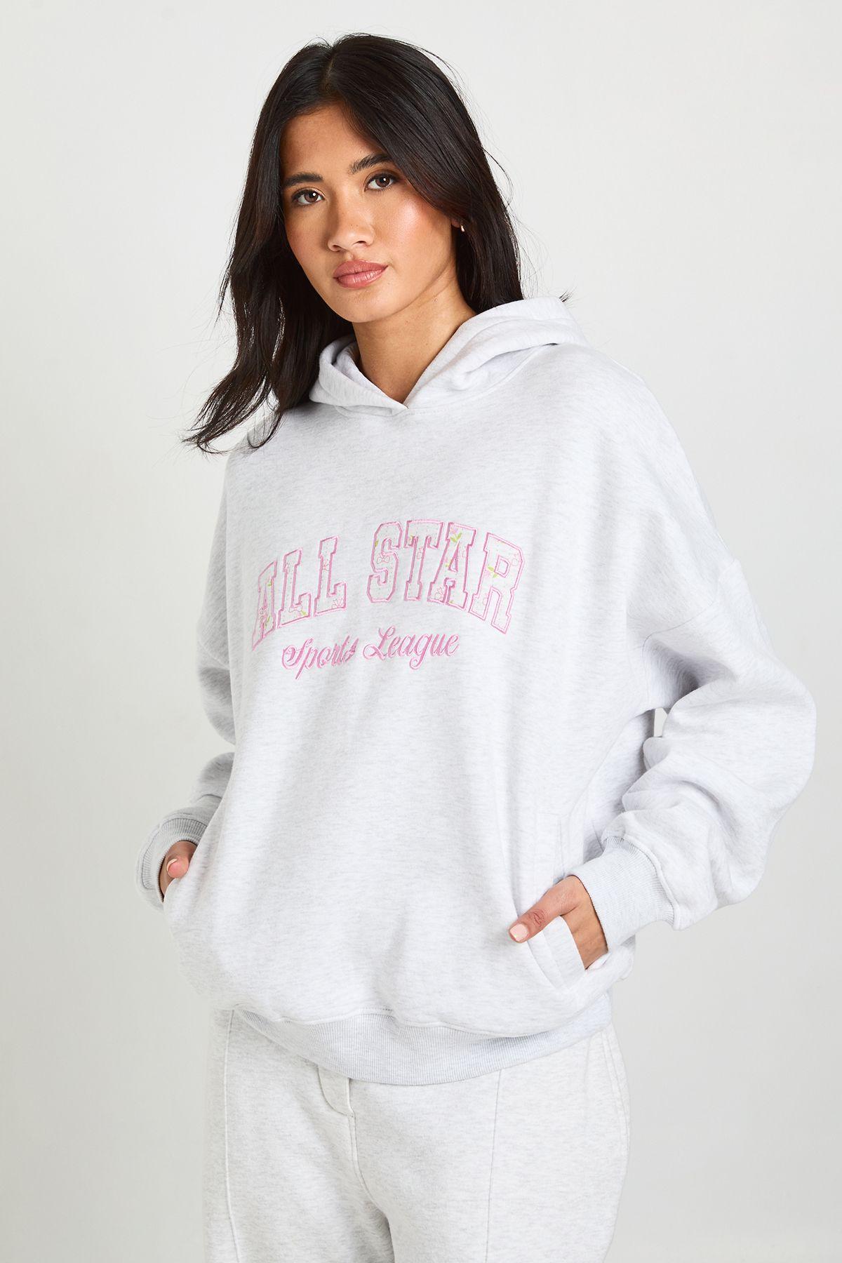 Ditsy All Star Applique Oversized Hoodie by BOOHOO