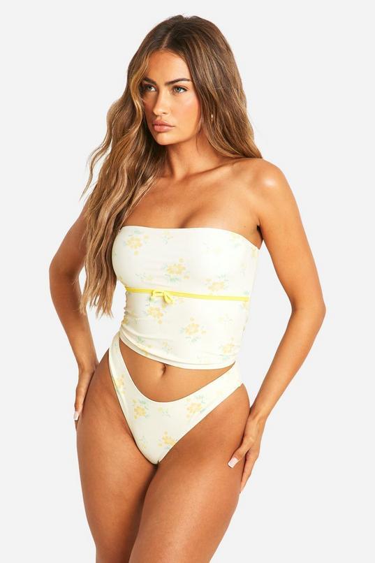 Ditsy Floral Print Tankini Bikini Top & High Leg Bikini Bottoms Set by BOOHOO