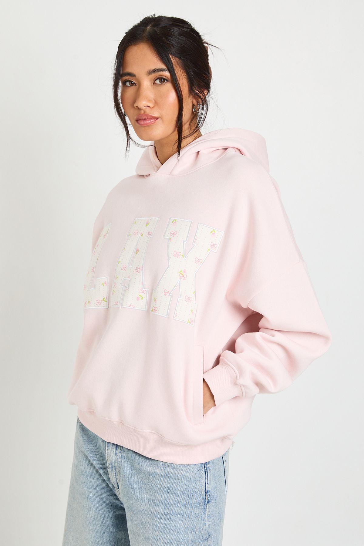 Ditsy Lax Applique Oversized Hoodie by BOOHOO Ditsy Lax Applique Oversized Hoodie by BOOHOO