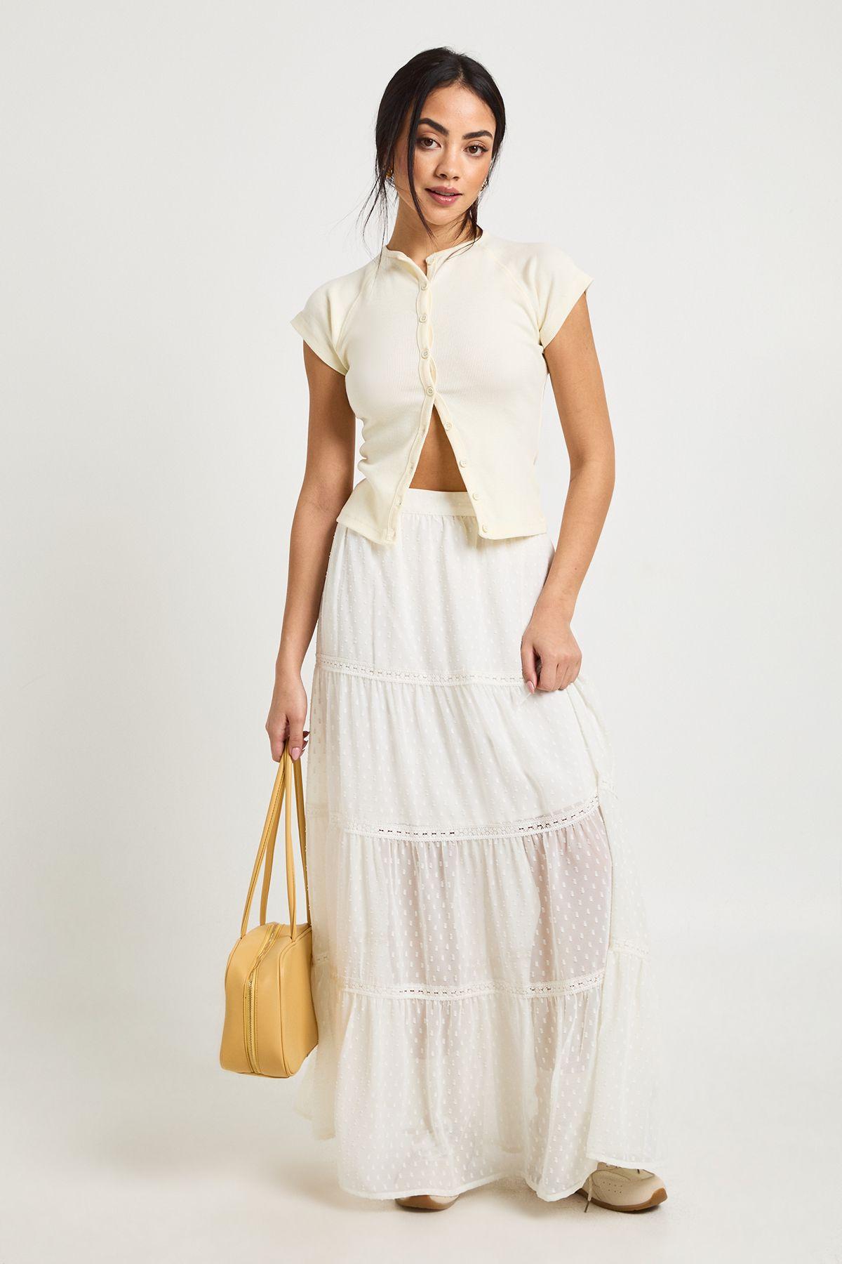 Dobby Chiffon Maxi Tiered Skirt by BOOHOO