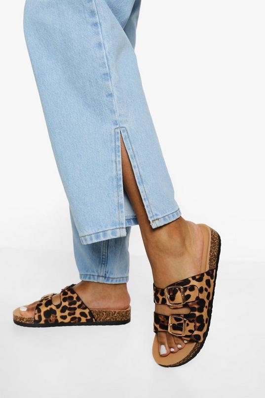 Double Buckle Footbed Slider by BOOHOO