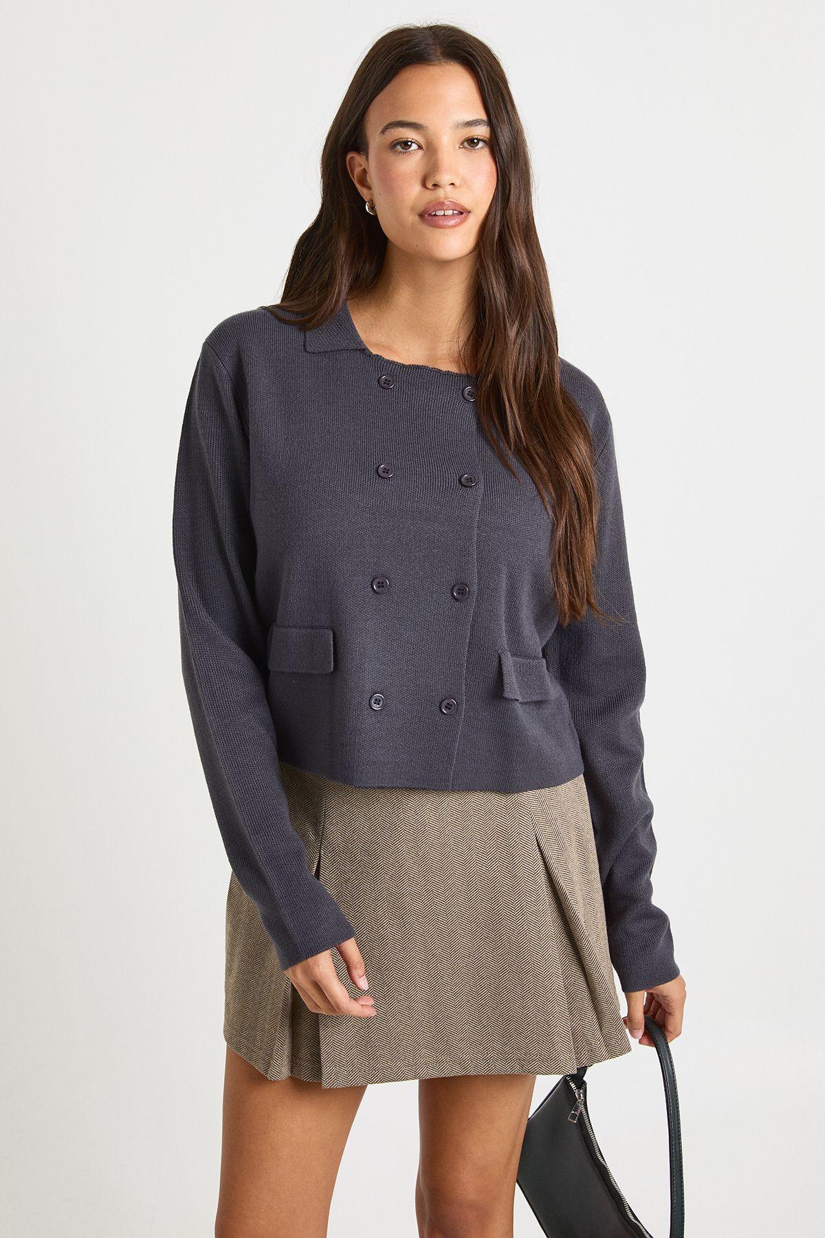 Double Button Collared Knitted Cardigan by BOOHOO