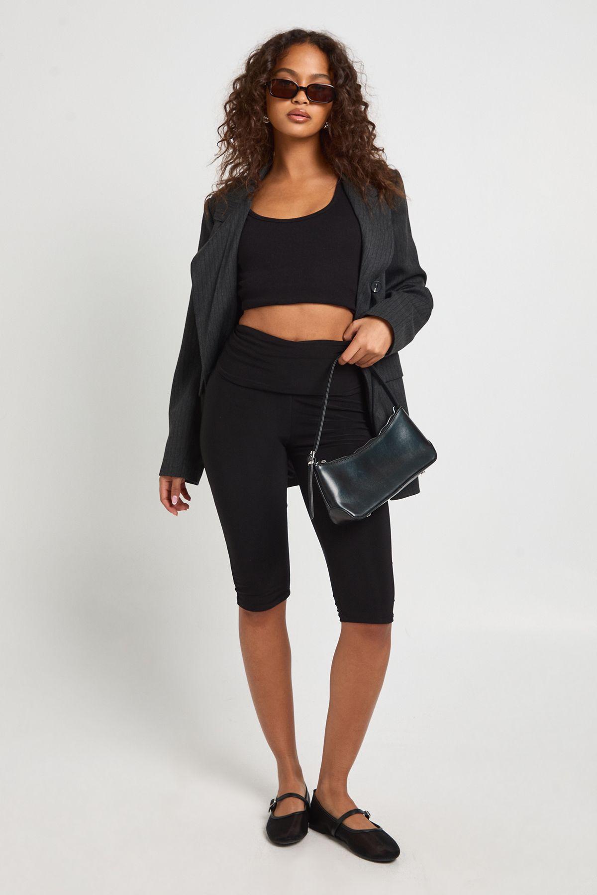 Double Layer Fold Over Waist Capri Legging by BOOHOO