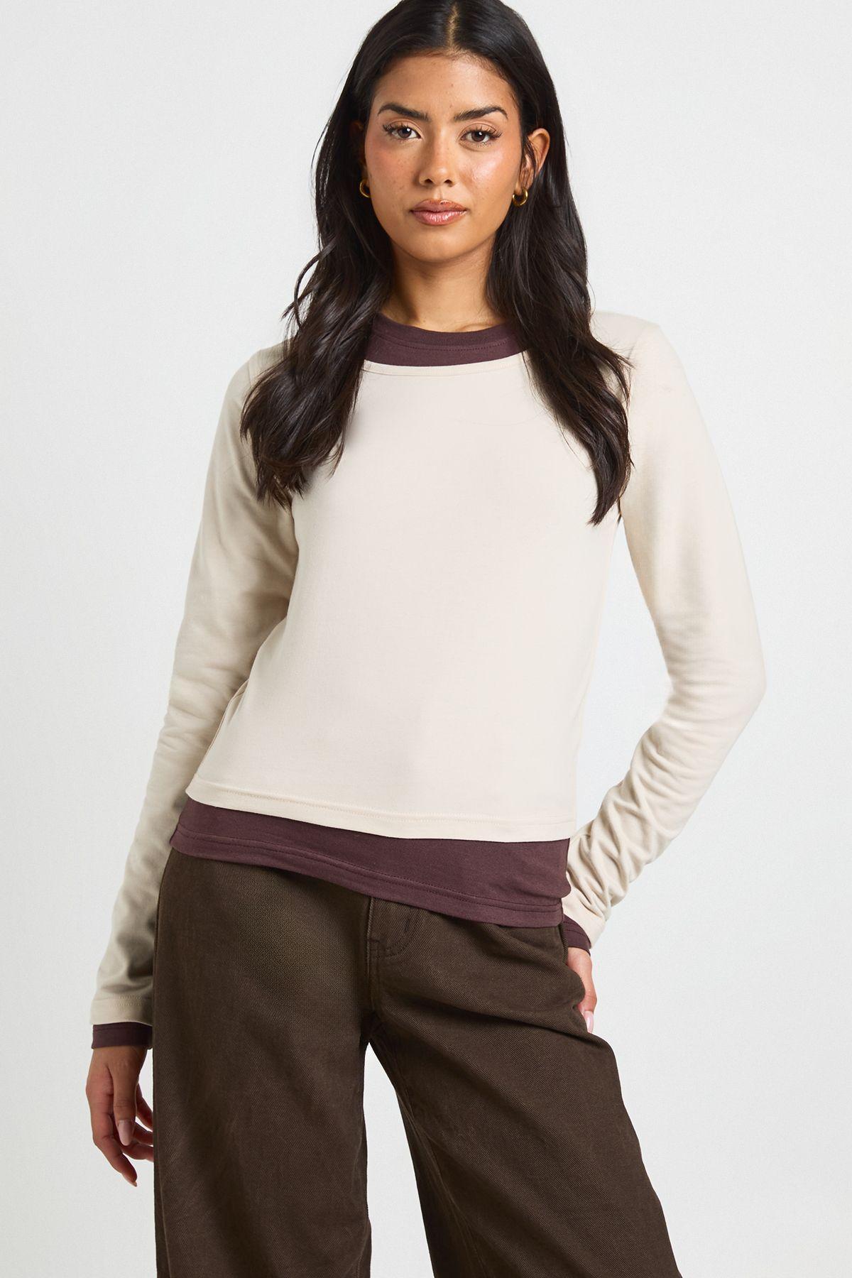 Double Layer Long Sleeve Top by BOOHOO