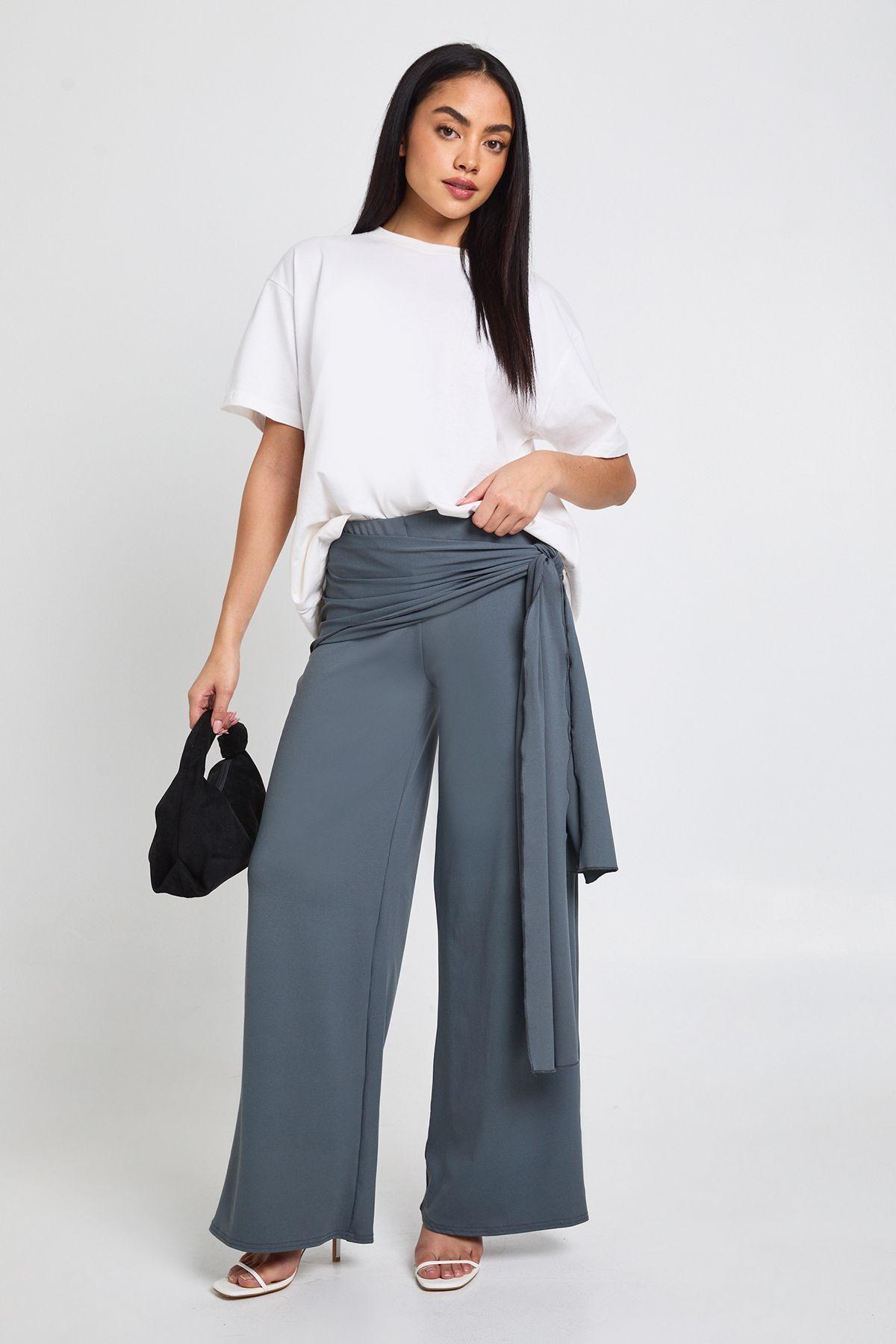 Double Layer Matte Slinky Tie Waist Trouser by BOOHOO